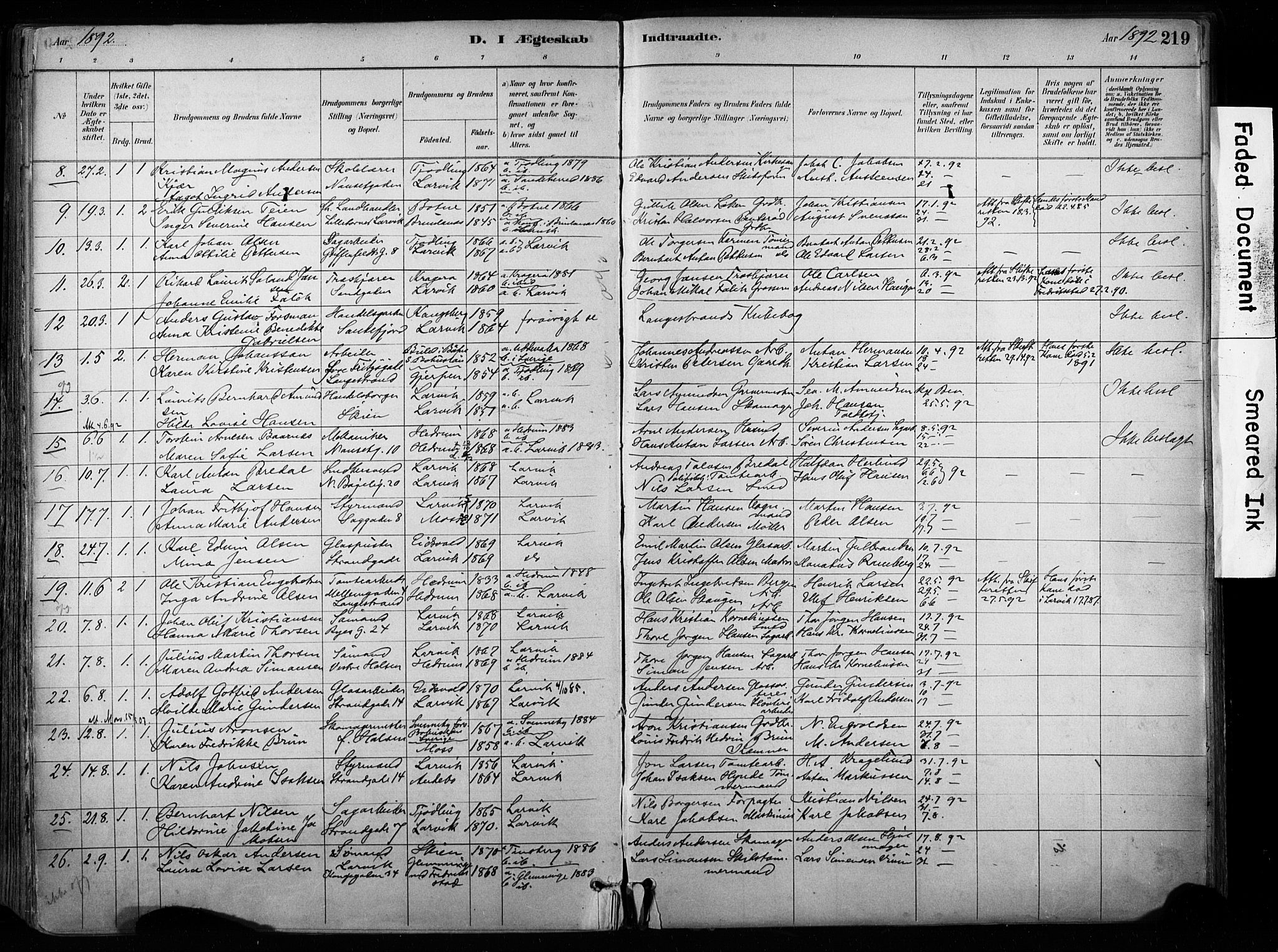 Larvik kirkebøker, SAKO/A-352/F/Fa/L0008: Parish register (official) no. I 8, 1884-1902, p. 219