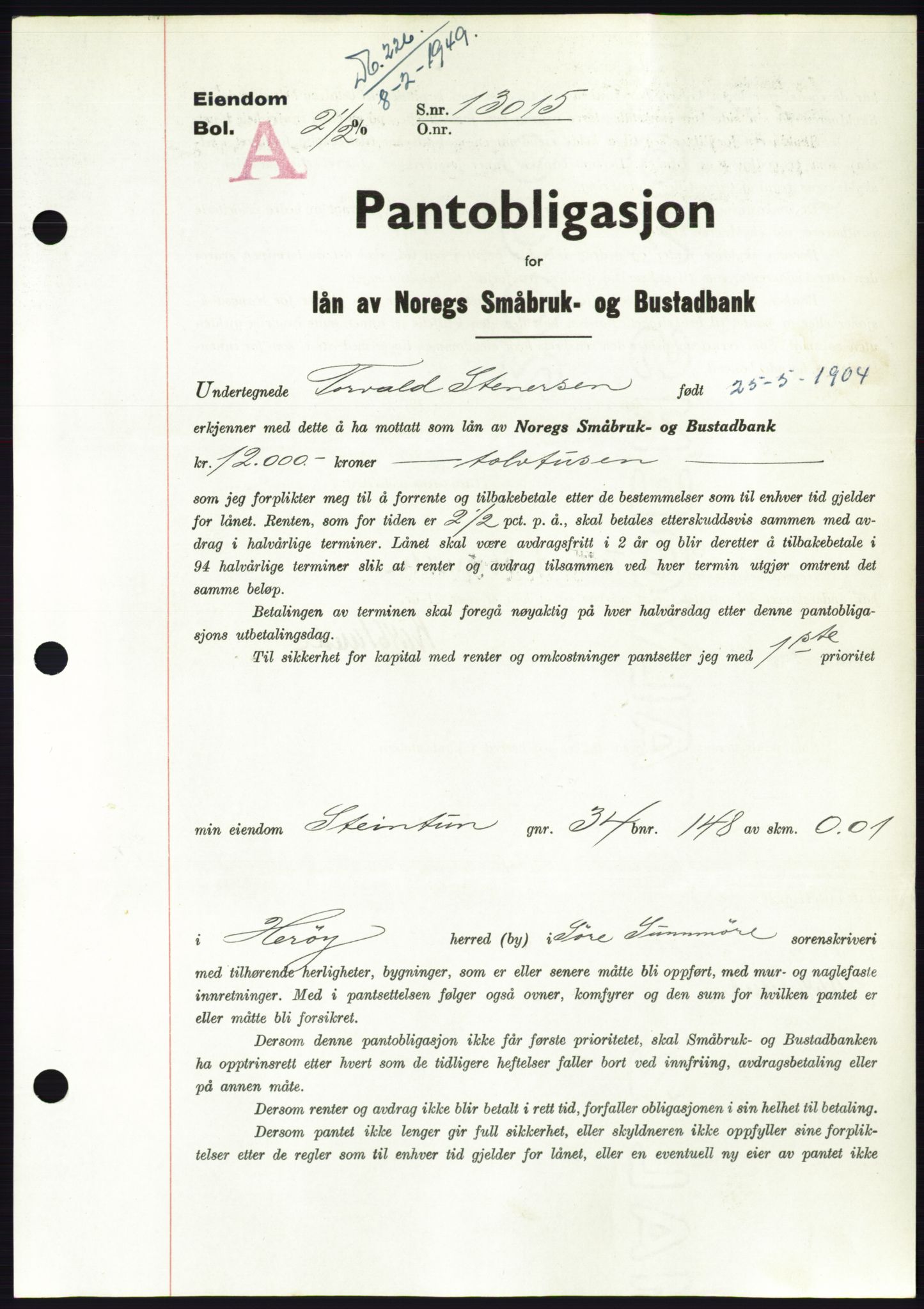 Søre Sunnmøre sorenskriveri, AV/SAT-A-4122/1/2/2C/L0116: Mortgage book no. 4B, 1948-1949, Diary no: : 226/1949