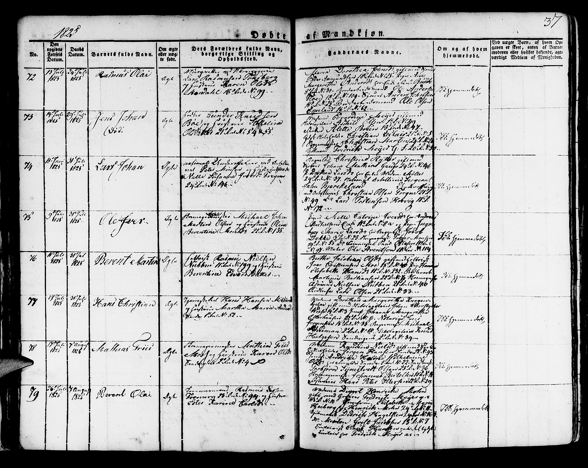 Korskirken sokneprestembete, AV/SAB-A-76101/H/Haa/L0014: Parish register (official) no. A 14, 1823-1835, p. 37