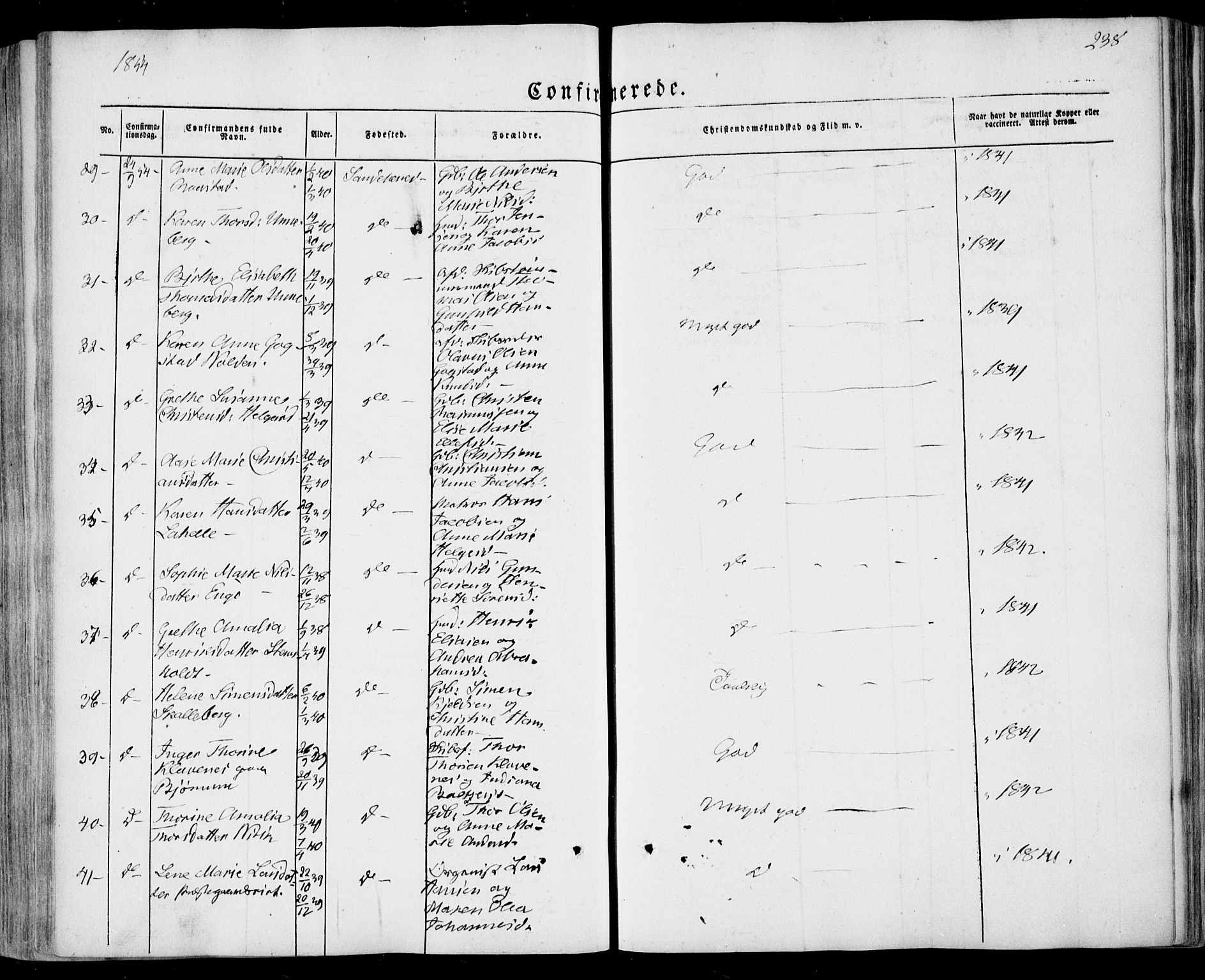 Sandar kirkebøker, SAKO/A-243/F/Fa/L0006: Parish register (official) no. 6, 1847-1860, p. 238