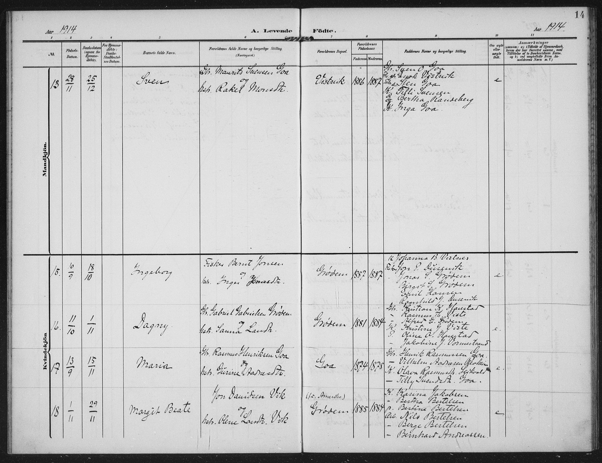 Hetland sokneprestkontor, AV/SAST-A-101826/30/30BA: Parish register (official) no. A 14, 1905-1919, p. 14