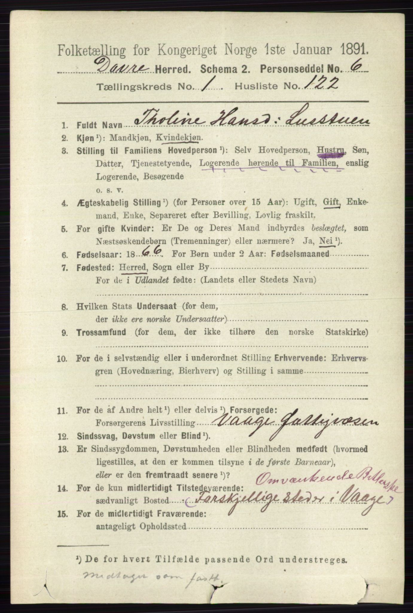 RA, 1891 census for 0511 Dovre, 1891, p. 789