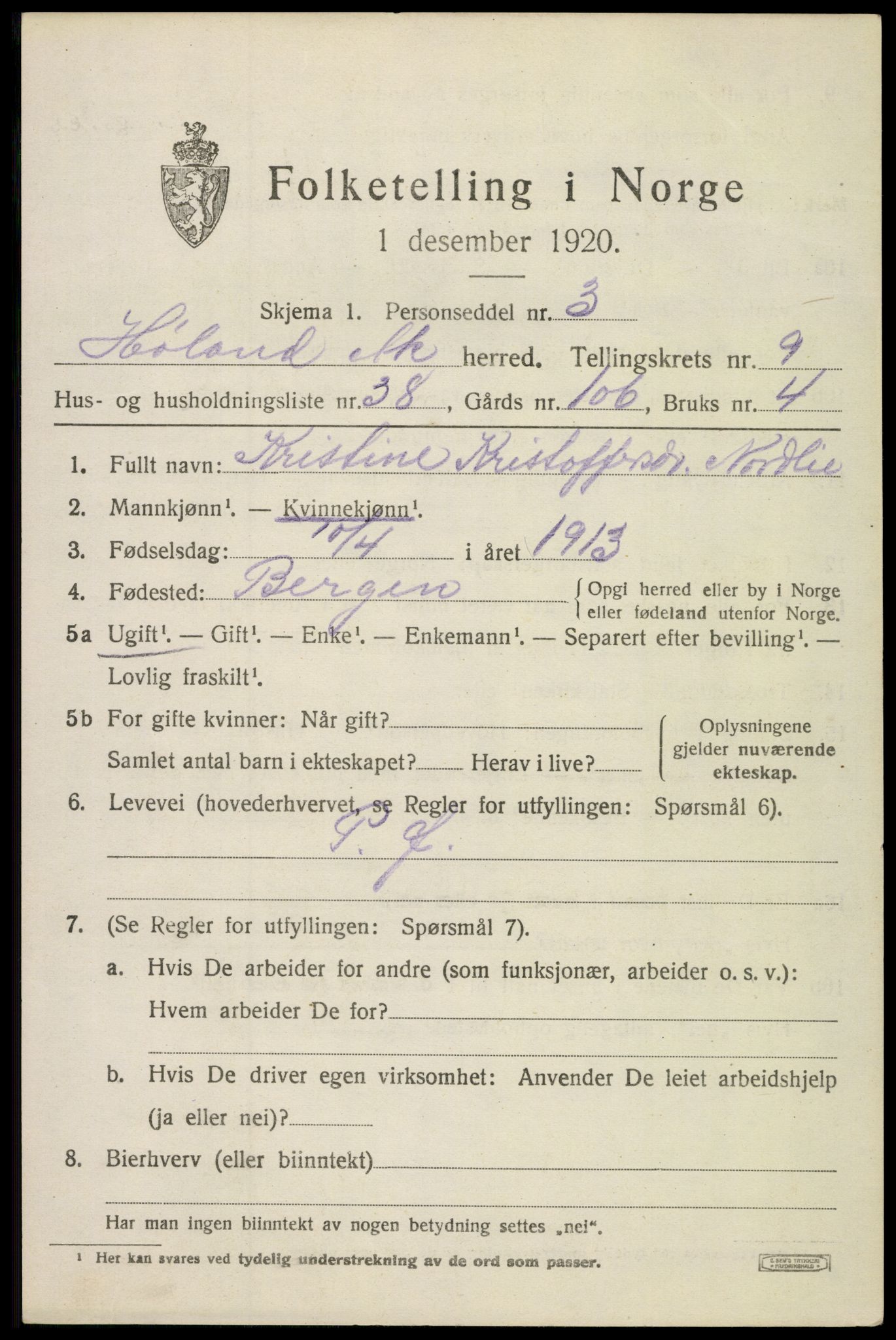 SAO, 1920 census for Høland, 1920, p. 10365