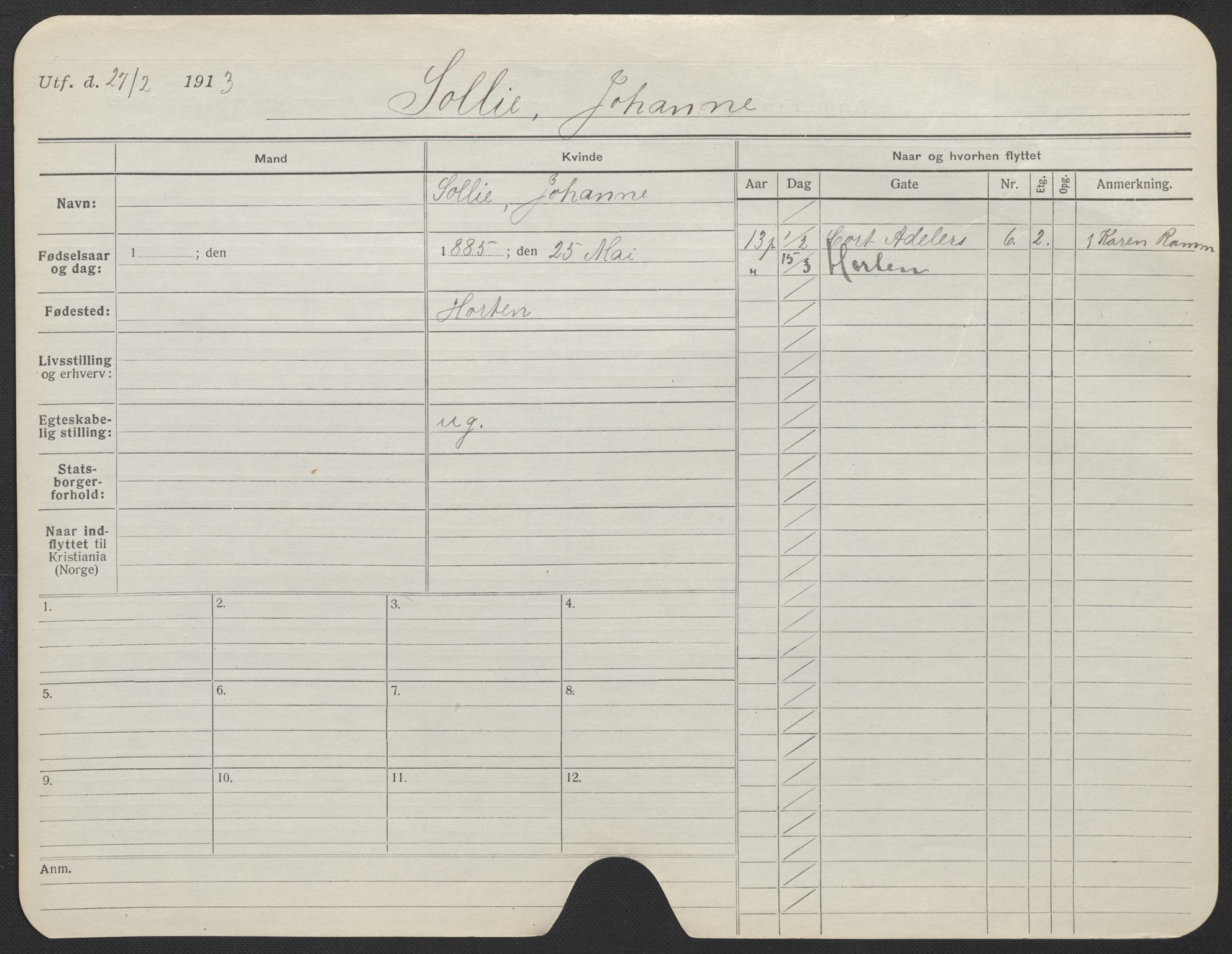 Oslo folkeregister, Registerkort, AV/SAO-A-11715/F/Fa/Fac/L0024: Kvinner, 1906-1914, p. 121a