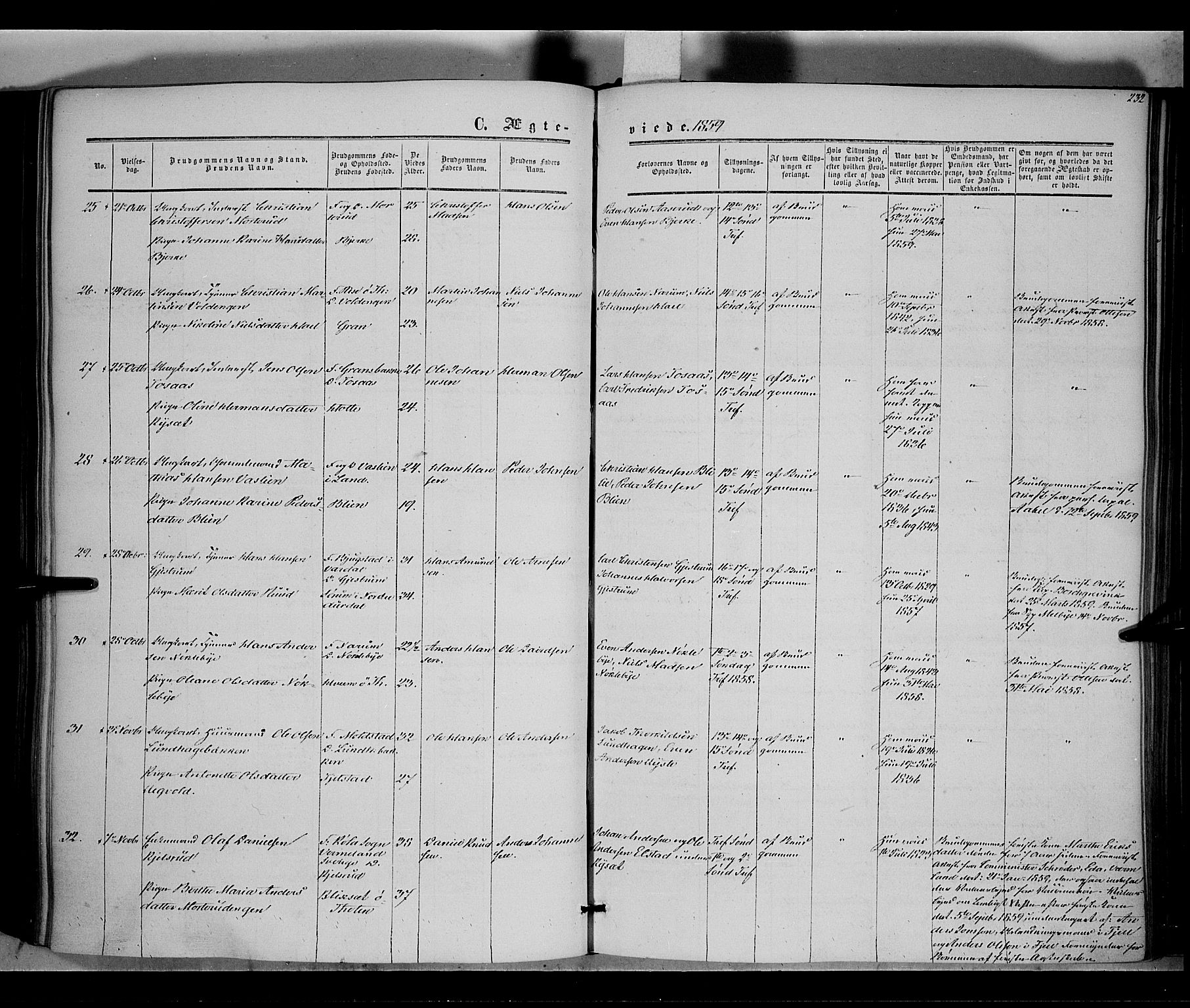 Vestre Toten prestekontor, AV/SAH-PREST-108/H/Ha/Haa/L0006: Parish register (official) no. 6, 1856-1861, p. 232