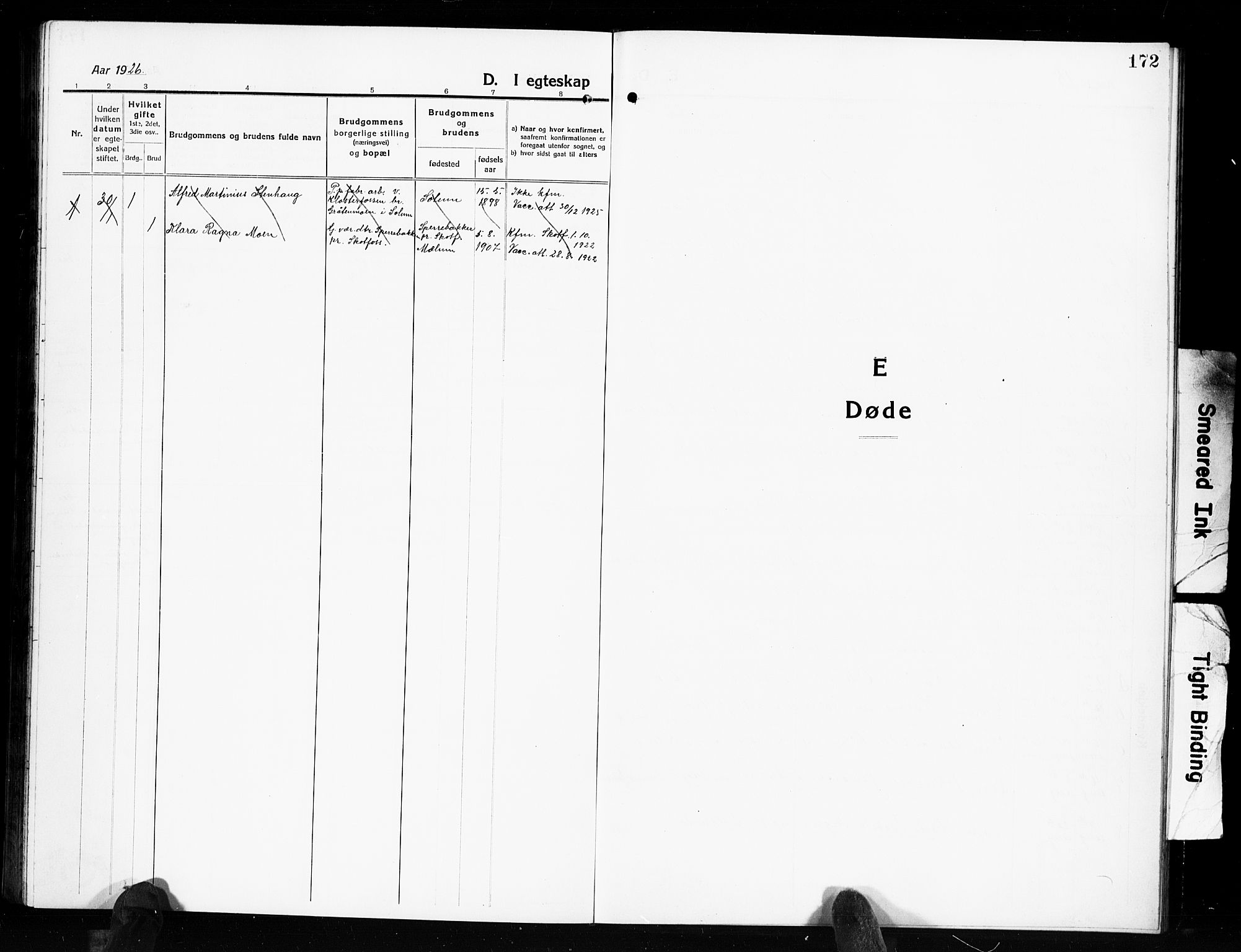 Solum kirkebøker, SAKO/A-306/G/Gb/L0006: Parish register (copy) no. II 6, 1915-1927, p. 172
