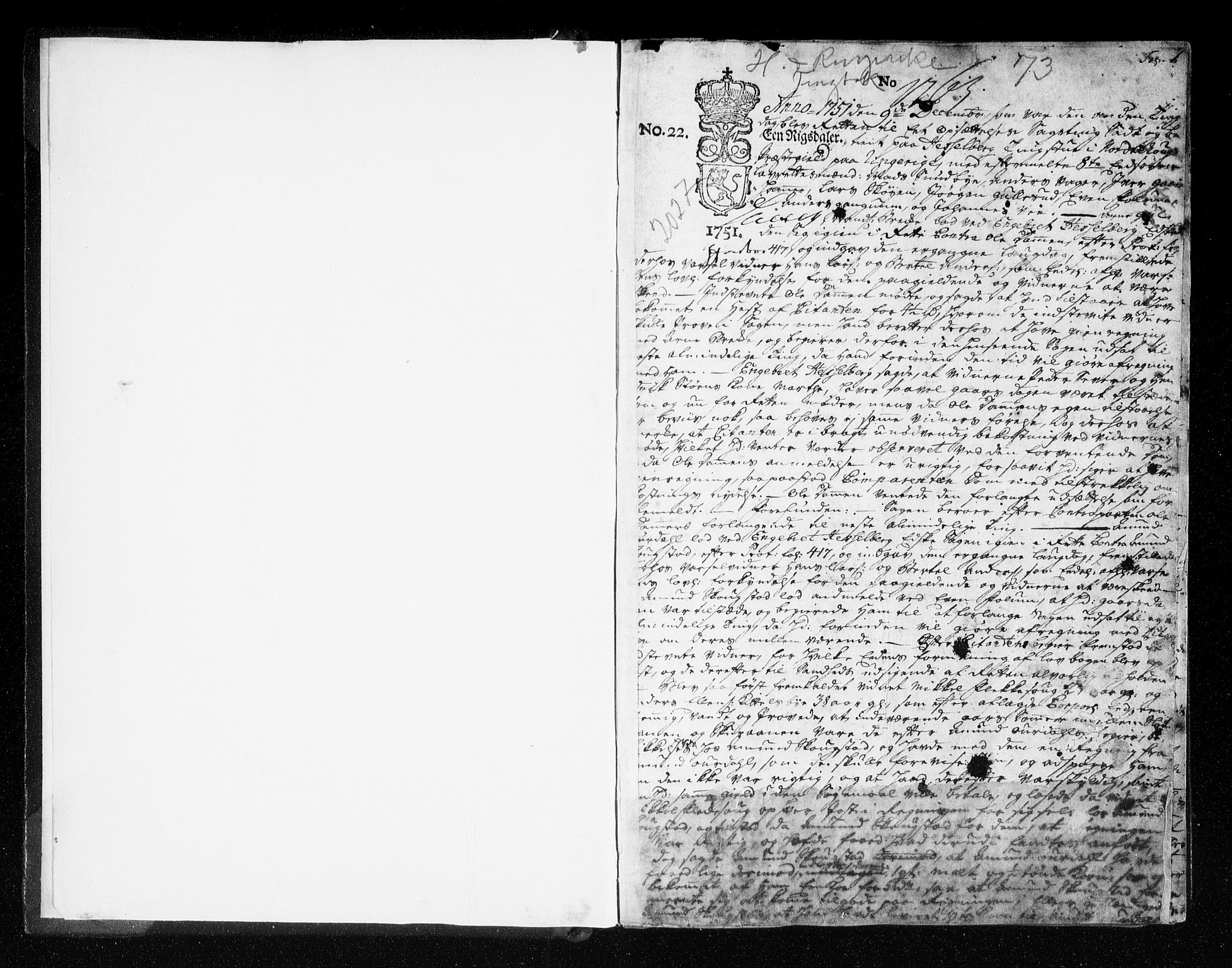Ringerike og Hallingdal sorenskriveri, SAKO/A-81/F/Fa/Fac/L0003: Tingbok - Ringerike, 1751-1754, p. 1