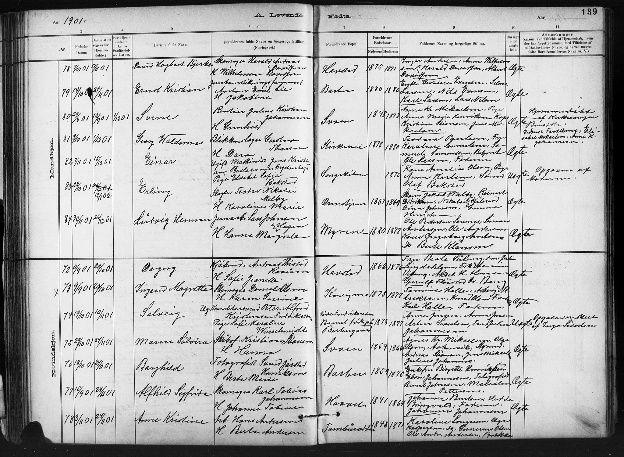 Barbu sokneprestkontor, SAK/1111-0003/F/Fb/L0002: Parish register (copy) no. B 2, 1890-1922, p. 139