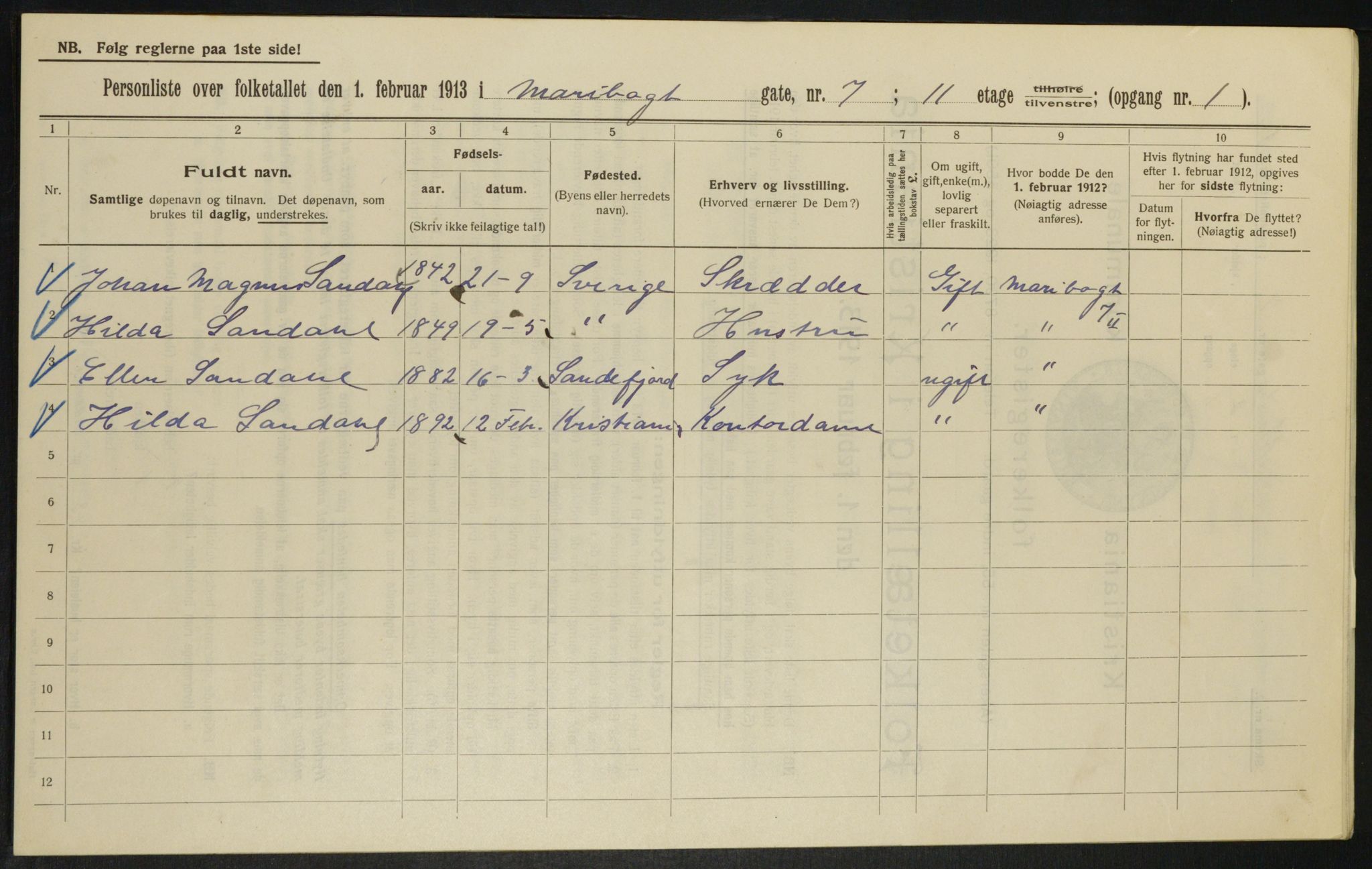 OBA, Municipal Census 1913 for Kristiania, 1913, p. 60222