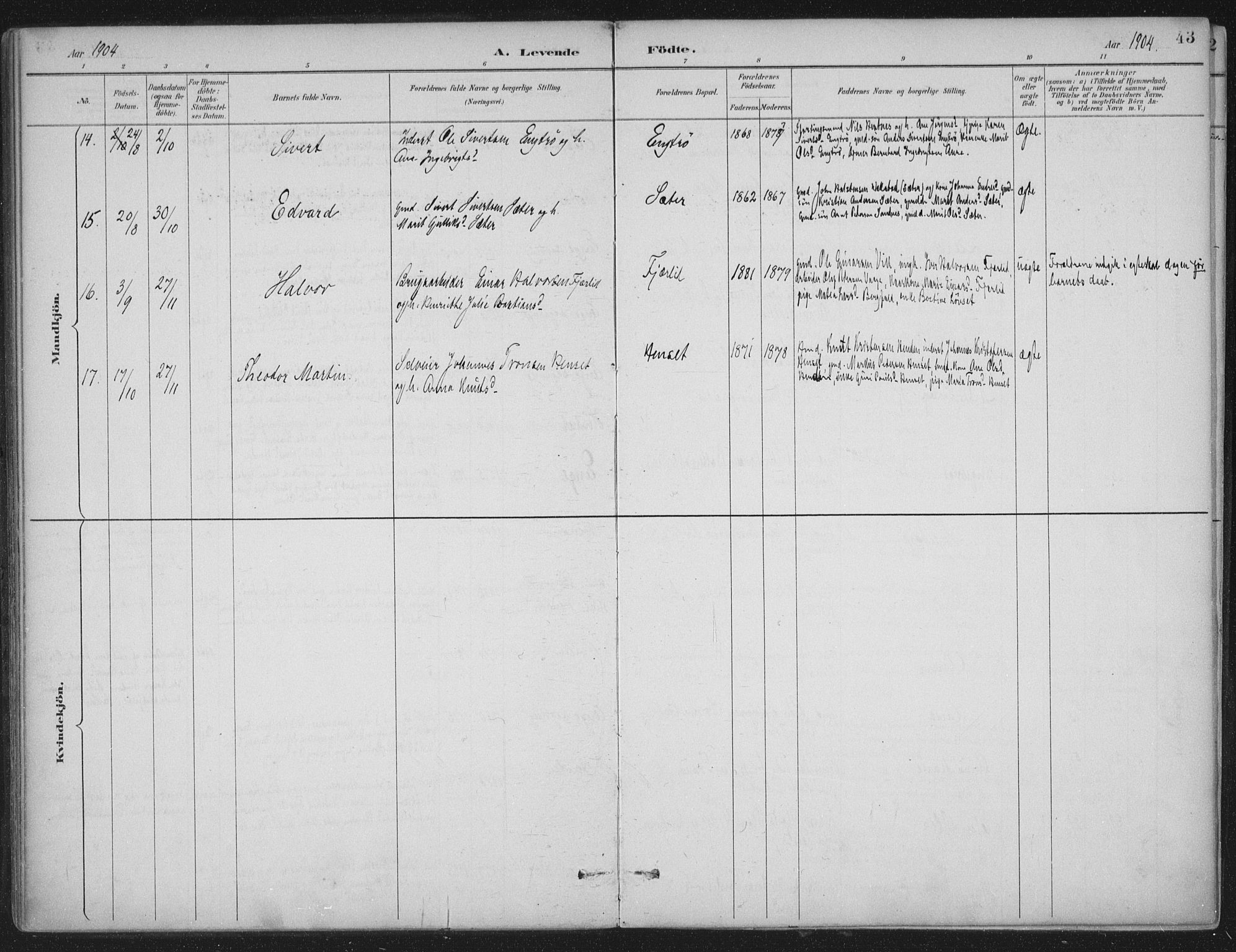 Ministerialprotokoller, klokkerbøker og fødselsregistre - Møre og Romsdal, AV/SAT-A-1454/580/L0925: Parish register (official) no. 580A02, 1888-1913, p. 43