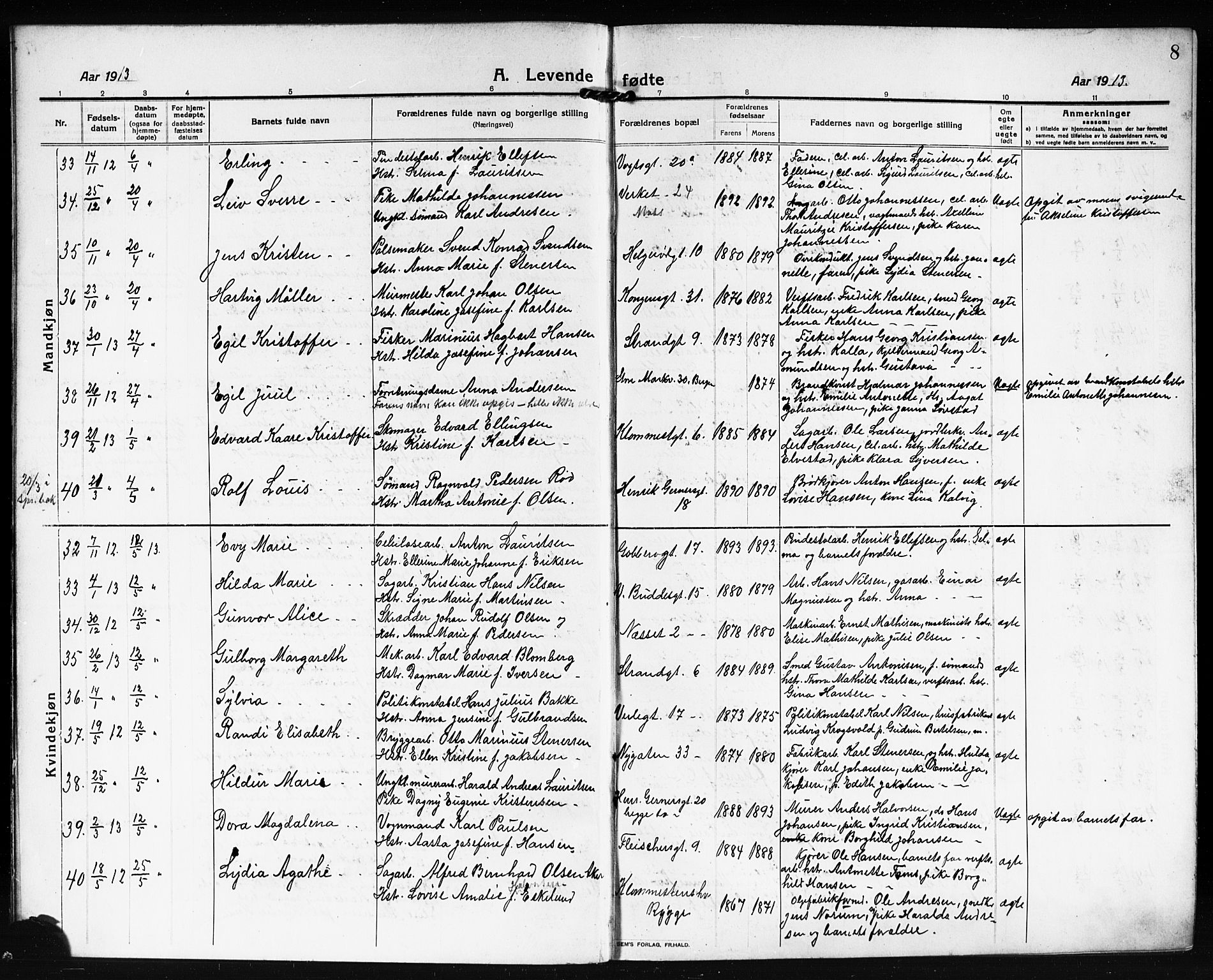 Moss prestekontor Kirkebøker, AV/SAO-A-2003/G/Ga/L0008: Parish register (copy) no. I 8, 1913-1923, p. 8
