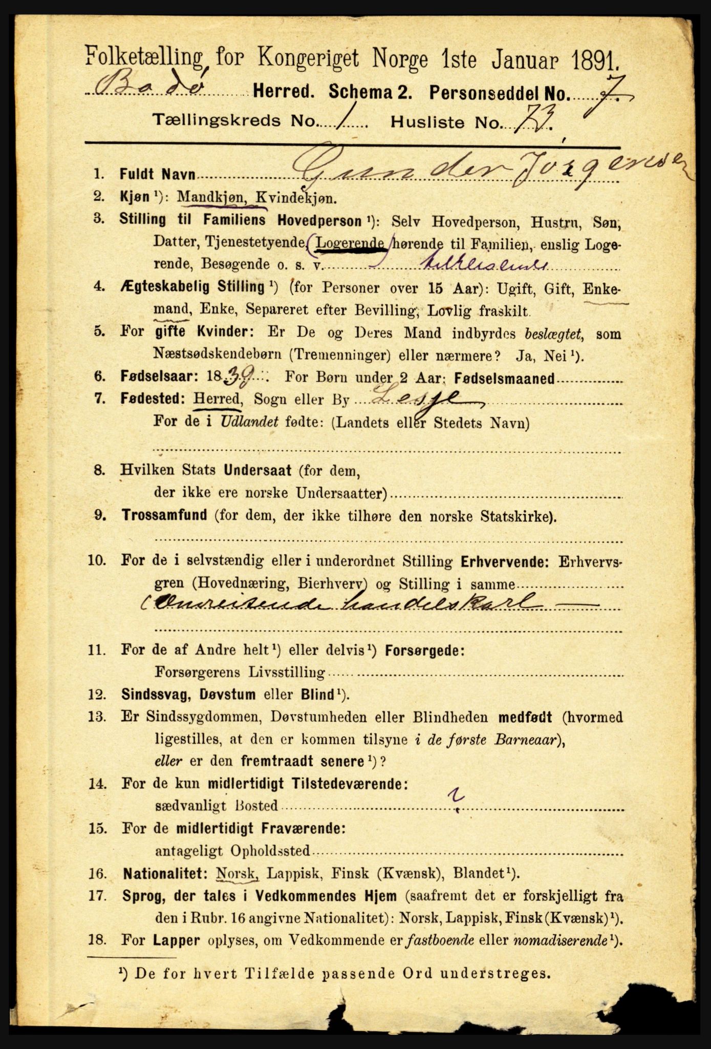 RA, 1891 census for 1843 Bodø, 1891, p. 559