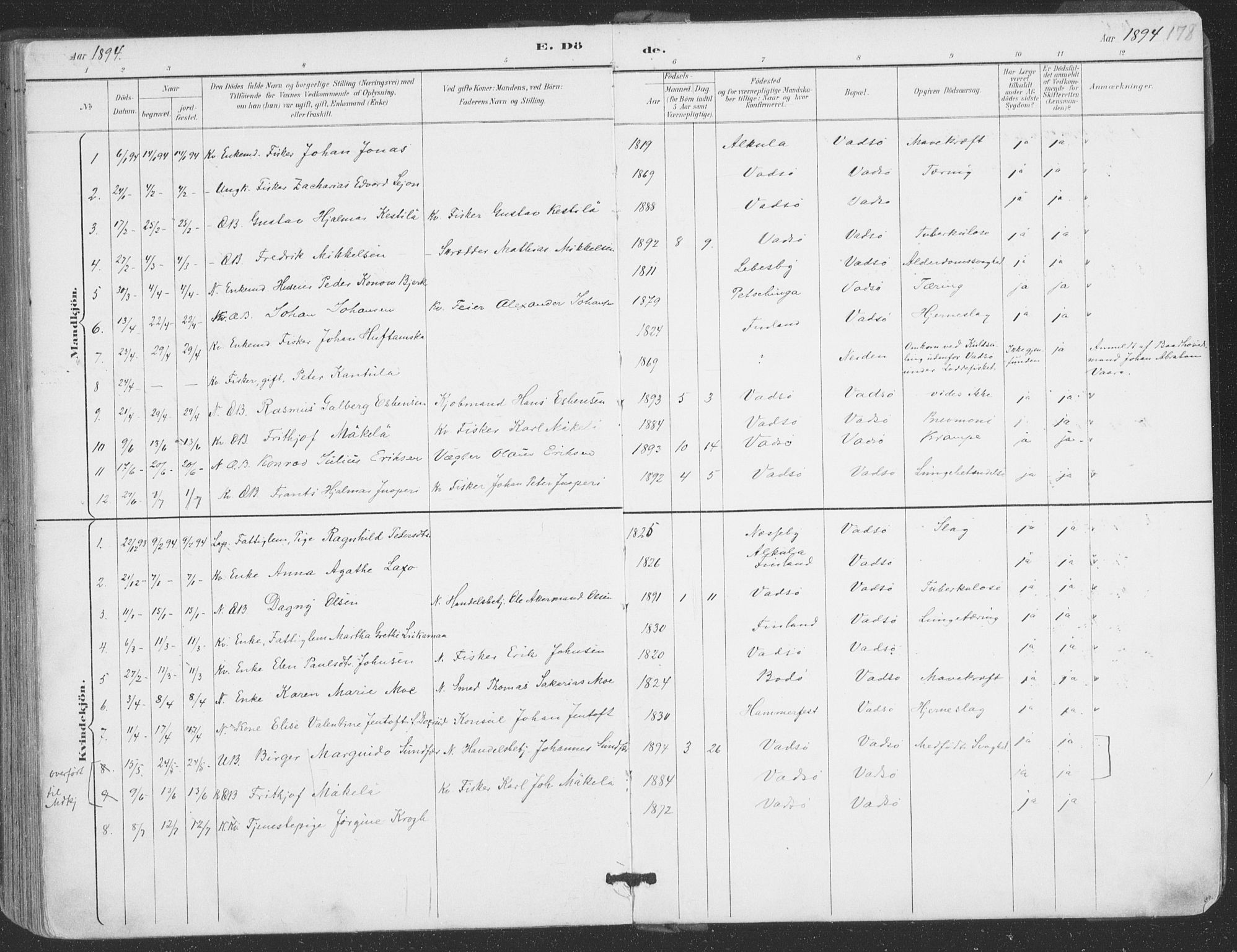 Vadsø sokneprestkontor, SATØ/S-1325/H/Ha/L0006kirke: Parish register (official) no. 6, 1885-1895, p. 178