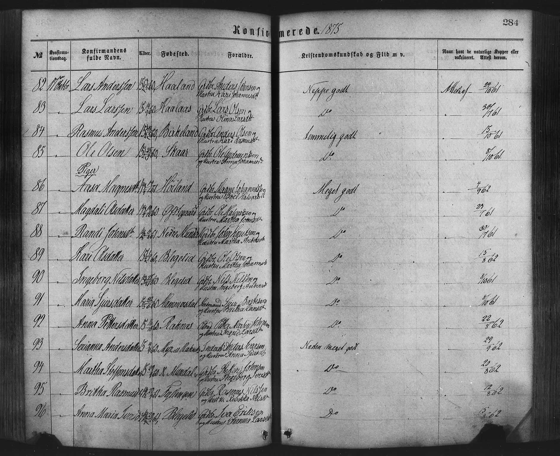 Hamre sokneprestembete, AV/SAB-A-75501/H/Ha/Haa/Haaa/L0015: Parish register (official) no. A 15, 1870-1881, p. 284