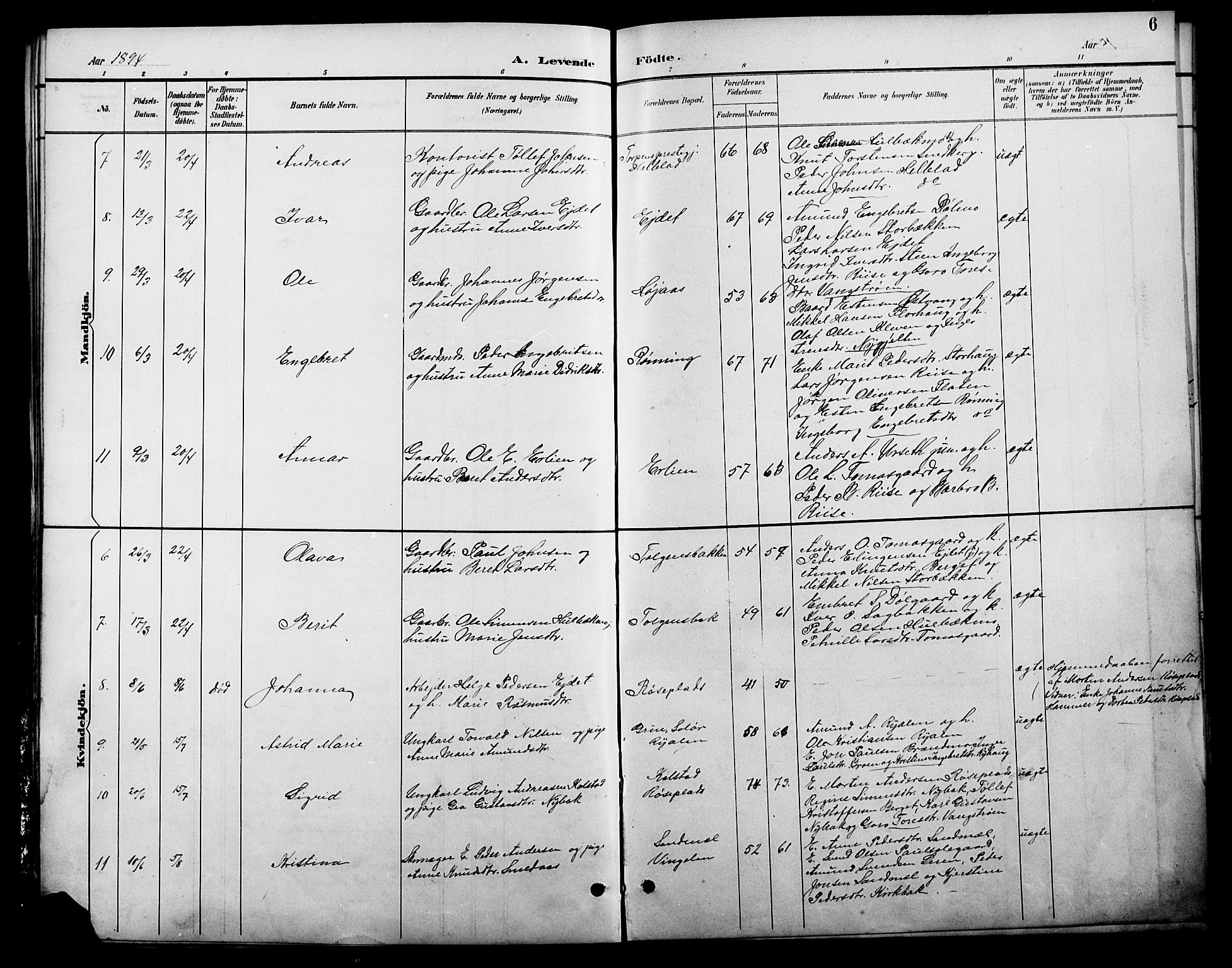 Tolga prestekontor, AV/SAH-PREST-062/L/L0009: Parish register (copy) no. 9, 1892-1919, p. 6