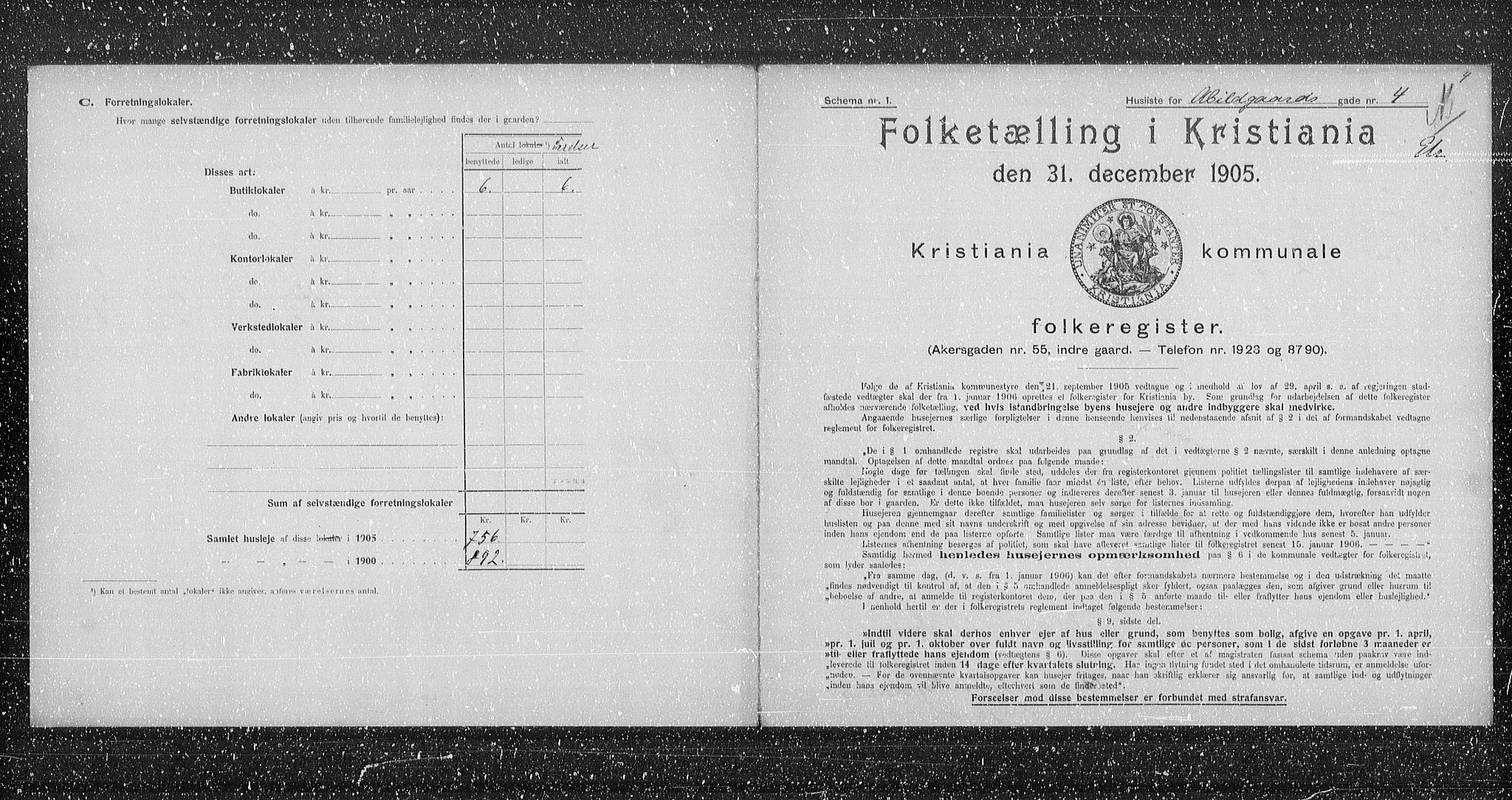 OBA, Municipal Census 1905 for Kristiania, 1905, p. 7