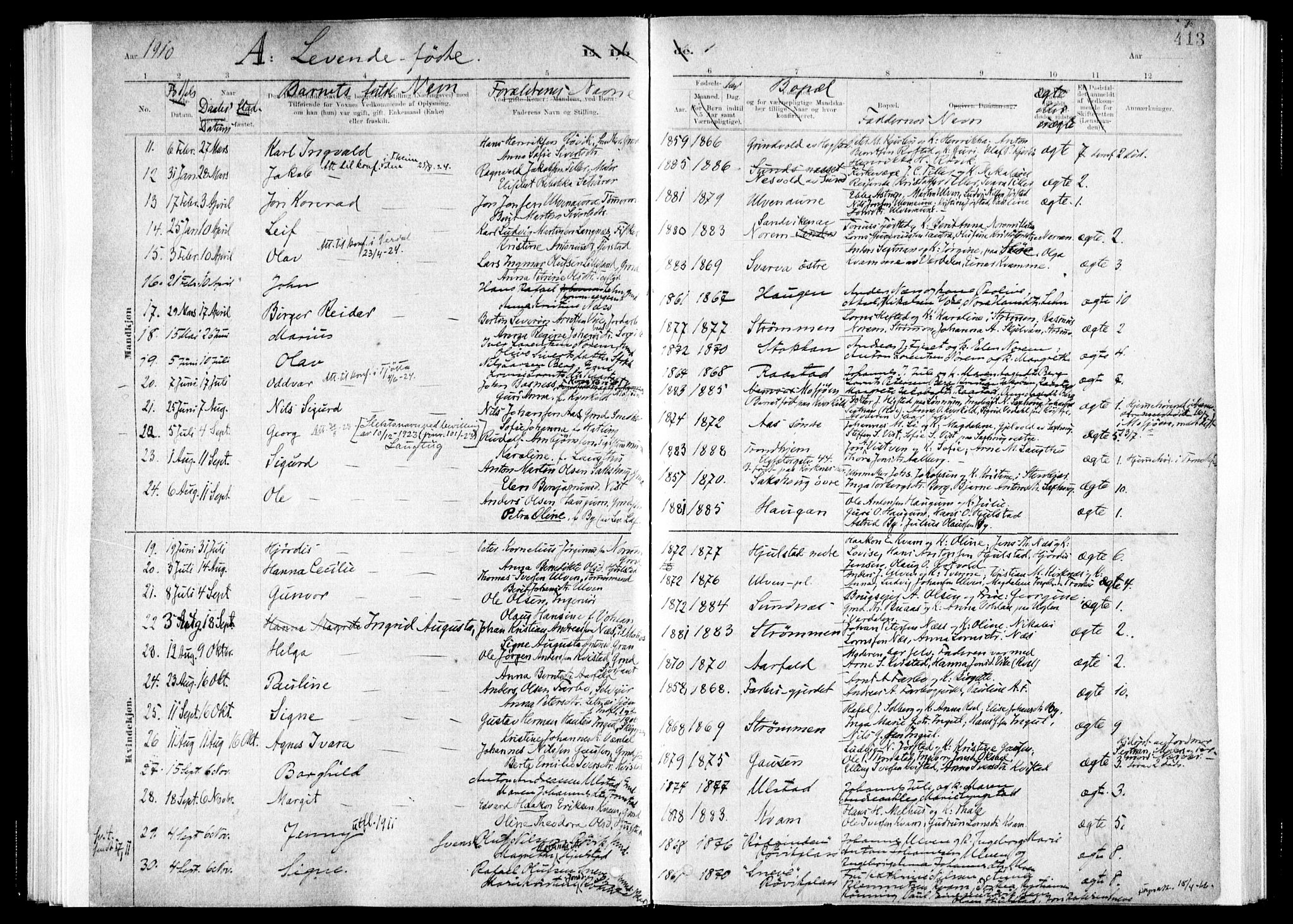 Ministerialprotokoller, klokkerbøker og fødselsregistre - Nord-Trøndelag, SAT/A-1458/730/L0285: Parish register (official) no. 730A10, 1879-1914, p. 413