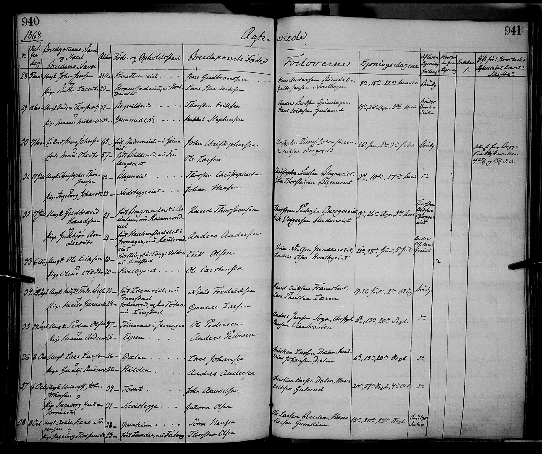 Gran prestekontor, SAH/PREST-112/H/Ha/Haa/L0012: Parish register (official) no. 12, 1856-1874, p. 940-941