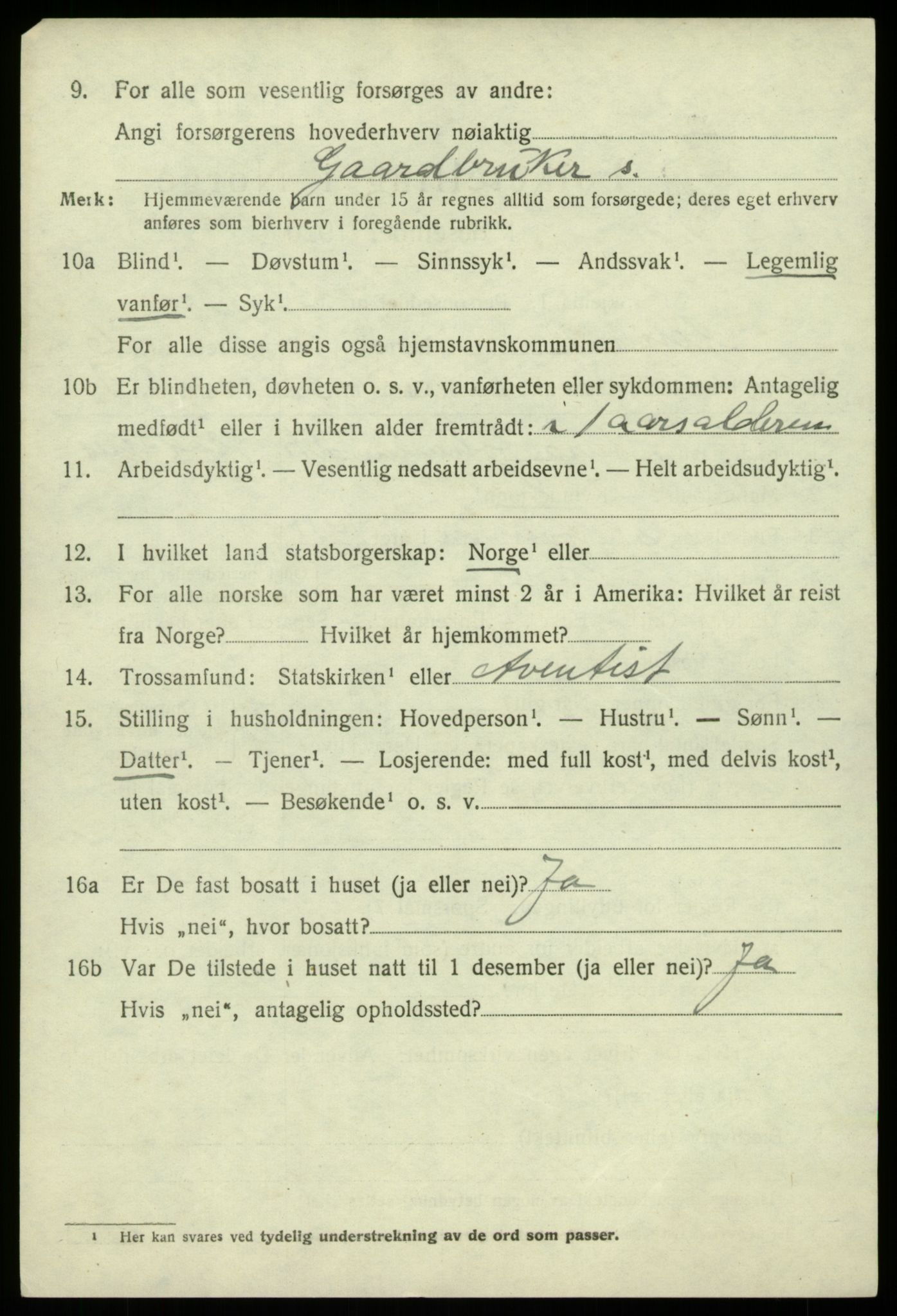 SAB, 1920 census for Hamre, 1920, p. 3452