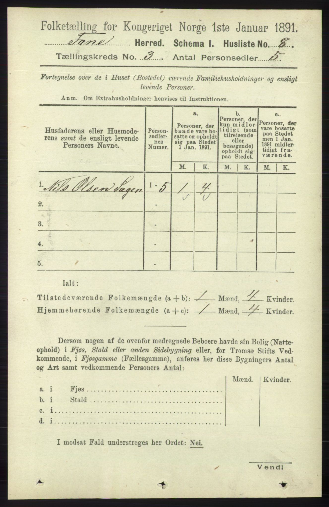 RA, 1891 census for 1249 Fana, 1891, p. 802