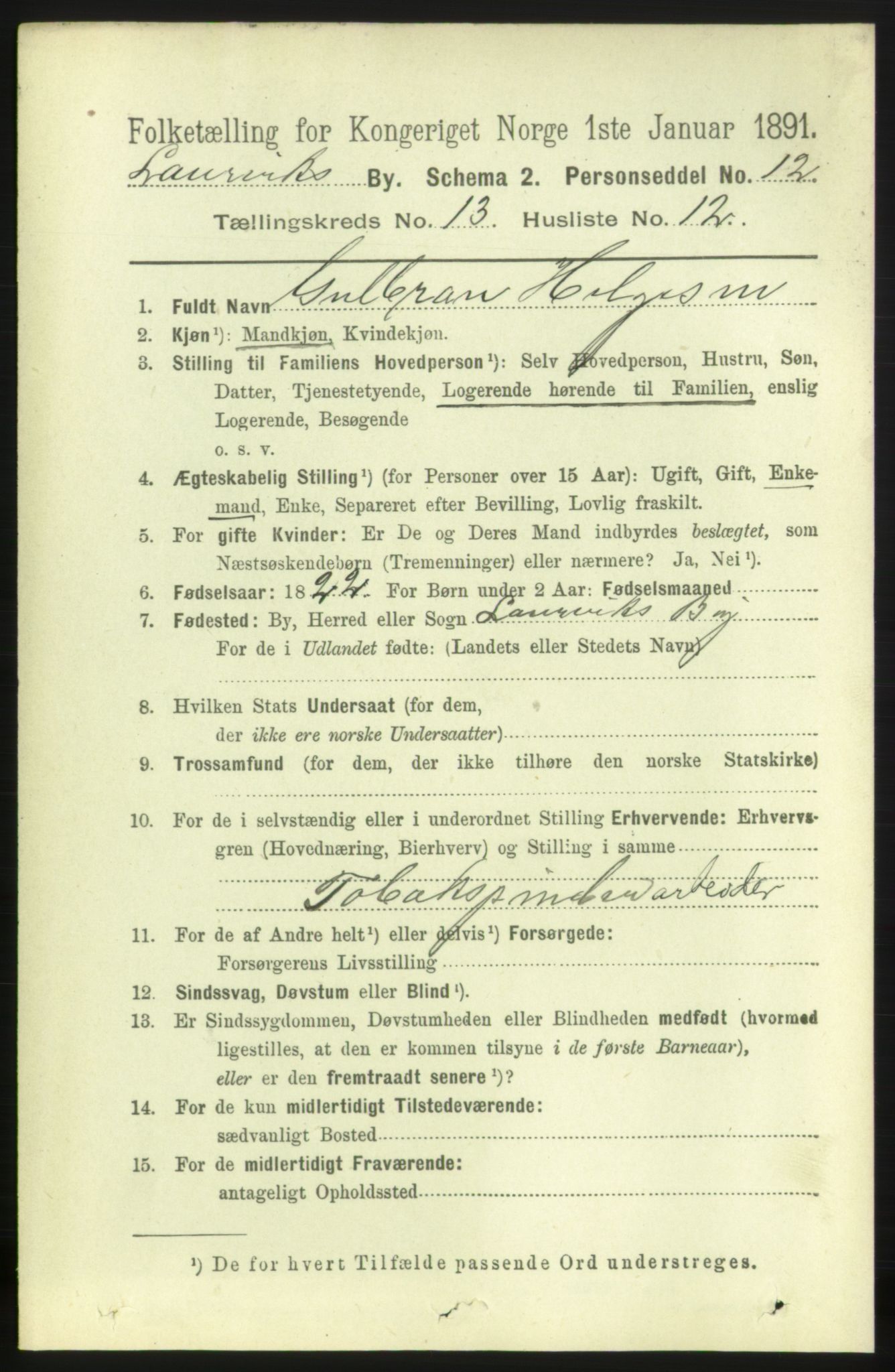 RA, 1891 census for 0707 Larvik, 1891, p. 10641