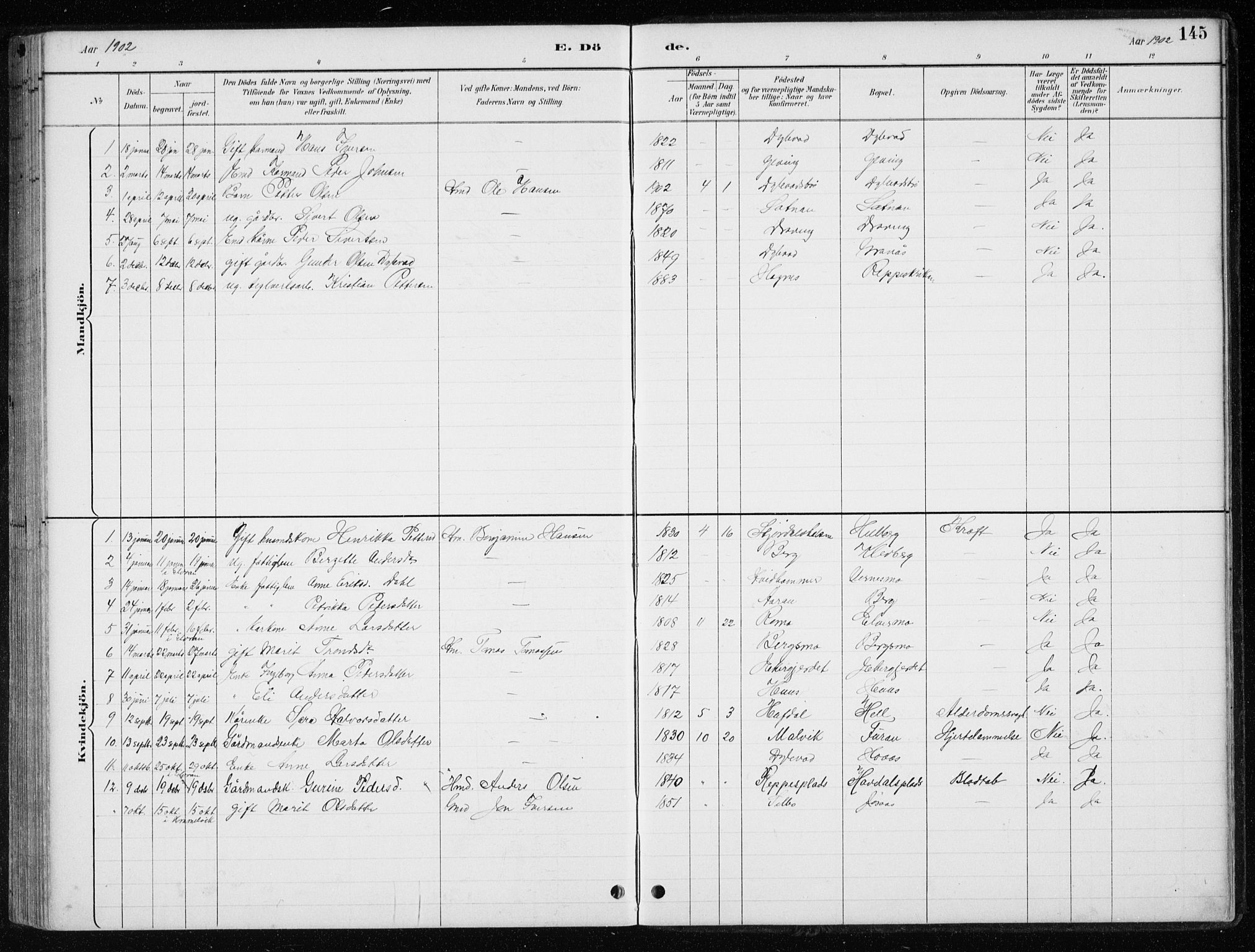 Ministerialprotokoller, klokkerbøker og fødselsregistre - Nord-Trøndelag, AV/SAT-A-1458/710/L0096: Parish register (copy) no. 710C01, 1892-1925, p. 145