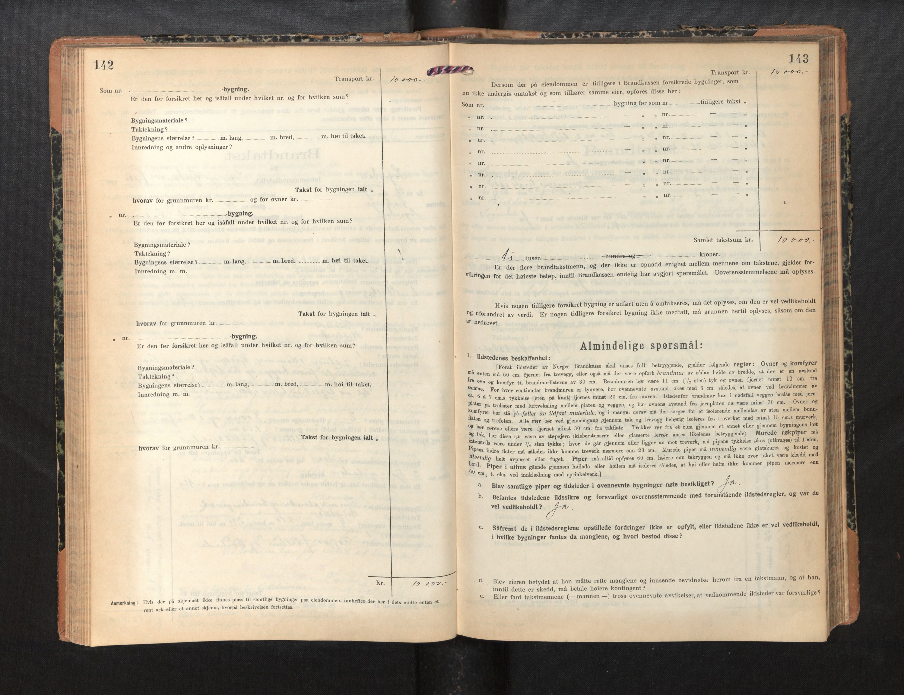 Lensmannen i Sogndal, SAB/A-29901/0012/L0012: Branntakstprotokoll, skjematakst, 1922-1931, p. 142-143