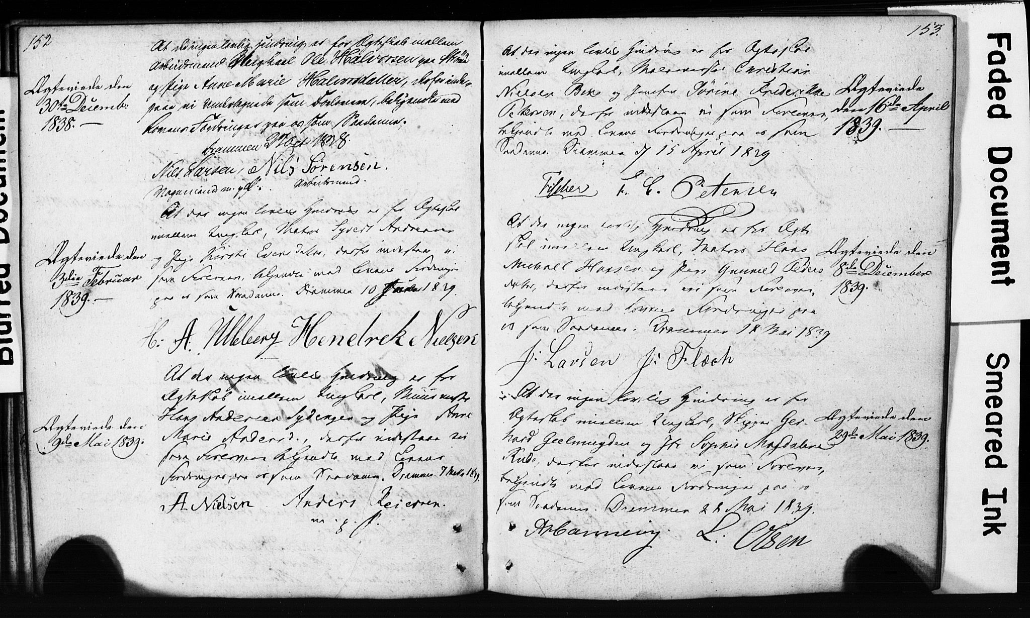 Strømsø kirkebøker, AV/SAKO-A-246/H/Hb/L0002: Best man's statements no. 2, 1815-1857, p. 152-153