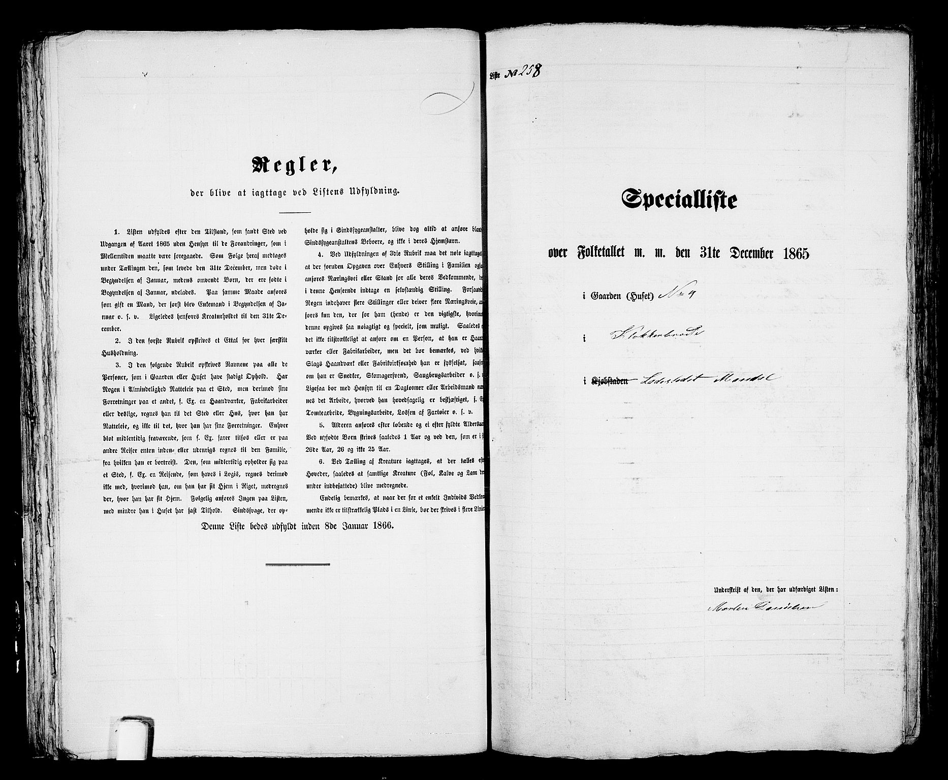 RA, 1865 census for Mandal/Mandal, 1865, p. 521