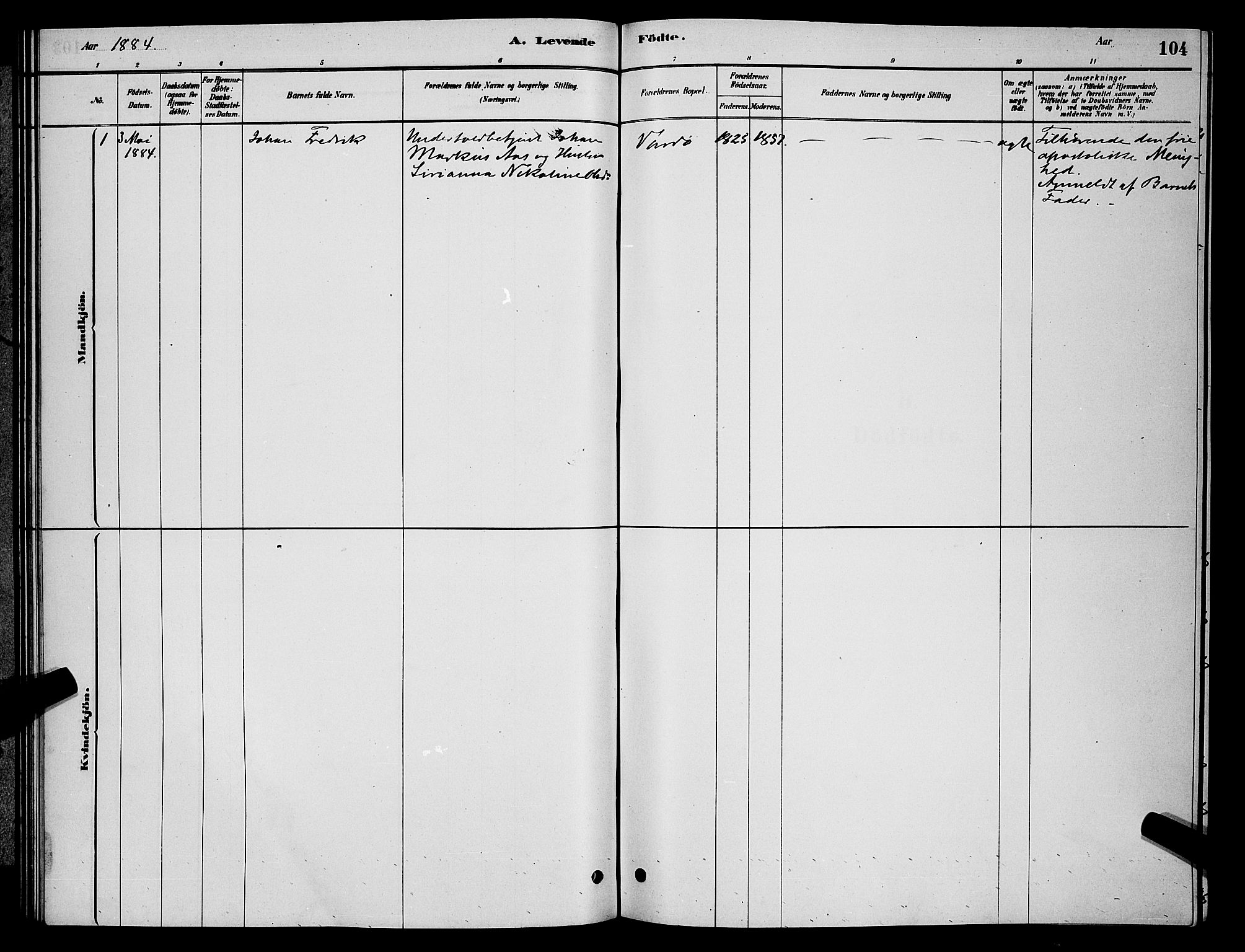 Vardø sokneprestkontor, SATØ/S-1332/H/Hb/L0004klokker: Parish register (copy) no. 4, 1879-1887, p. 104