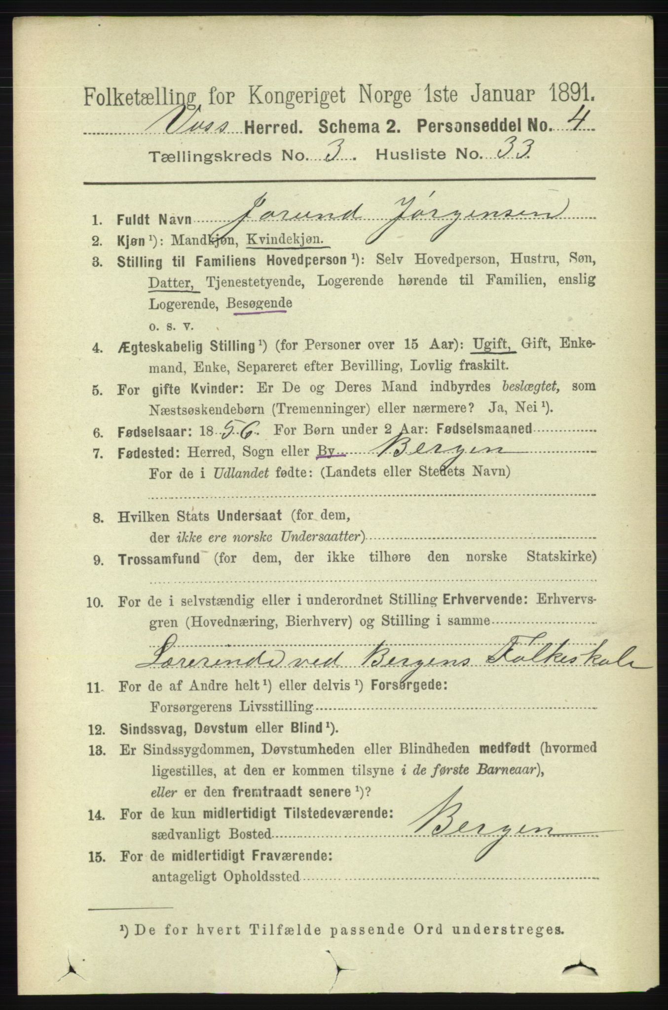 RA, 1891 census for 1235 Voss, 1891, p. 1387