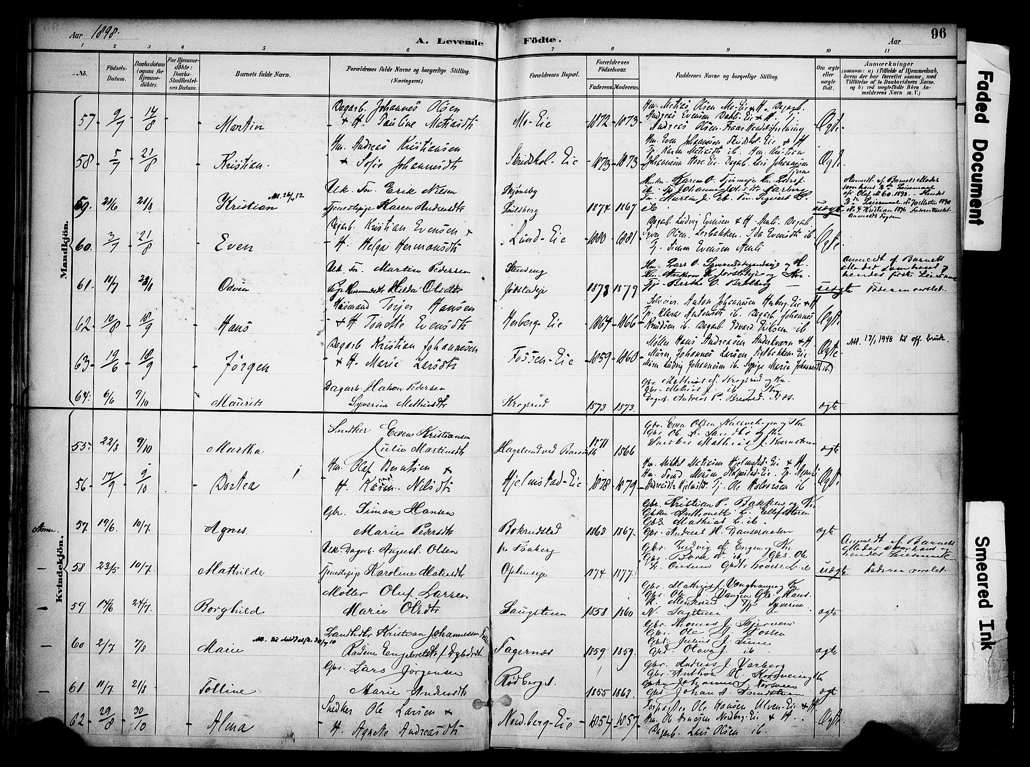 Ringsaker prestekontor, AV/SAH-PREST-014/K/Ka/L0017: Parish register (official) no. 17, 1891-1902, p. 96