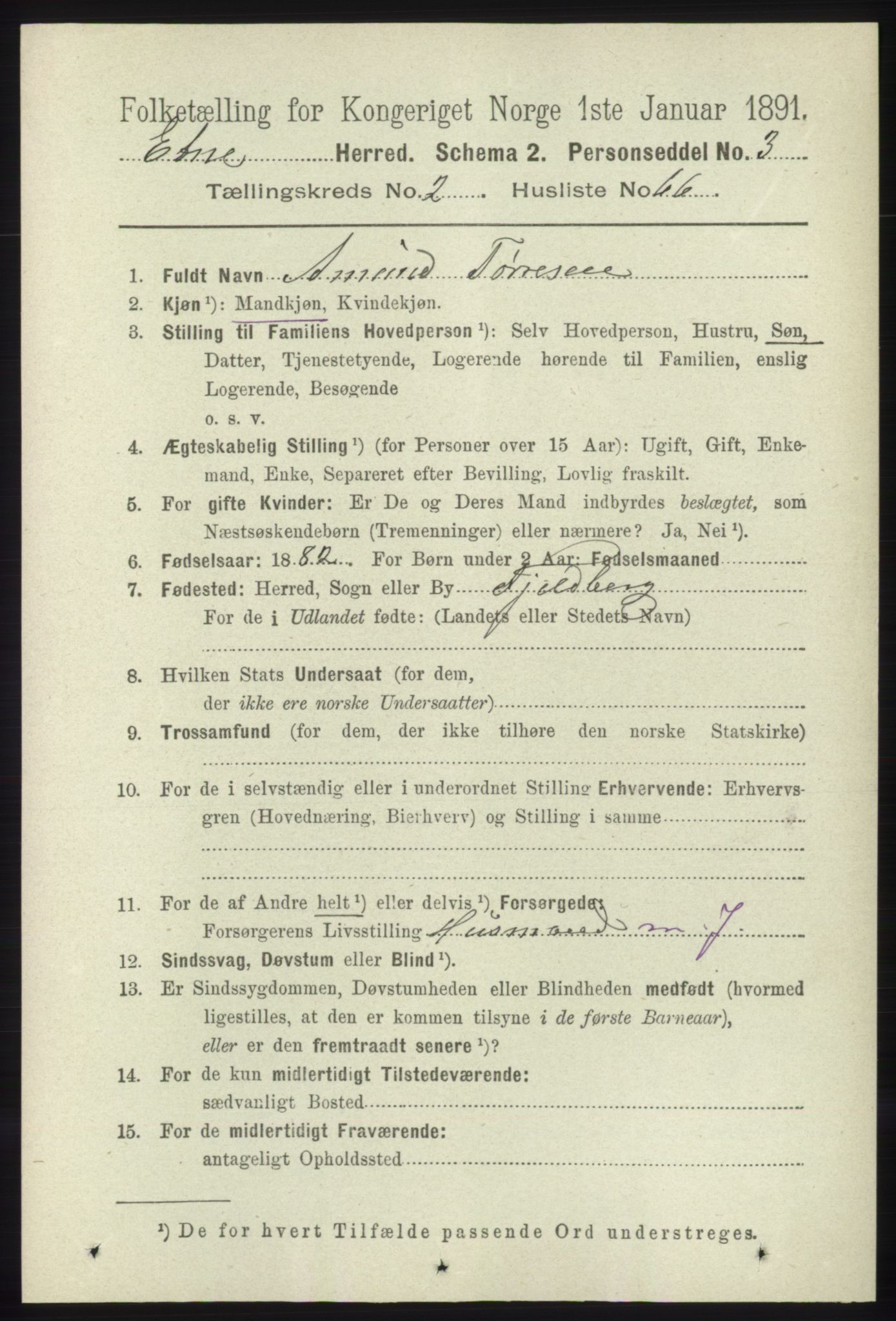 RA, 1891 census for 1211 Etne, 1891, p. 653