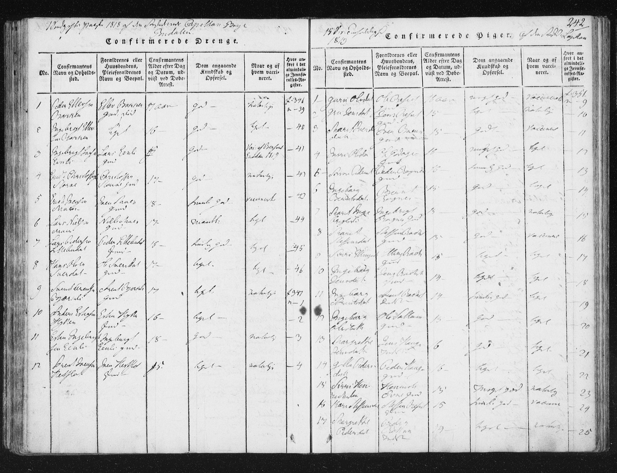 Ministerialprotokoller, klokkerbøker og fødselsregistre - Sør-Trøndelag, SAT/A-1456/687/L0996: Parish register (official) no. 687A04, 1816-1842, p. 242