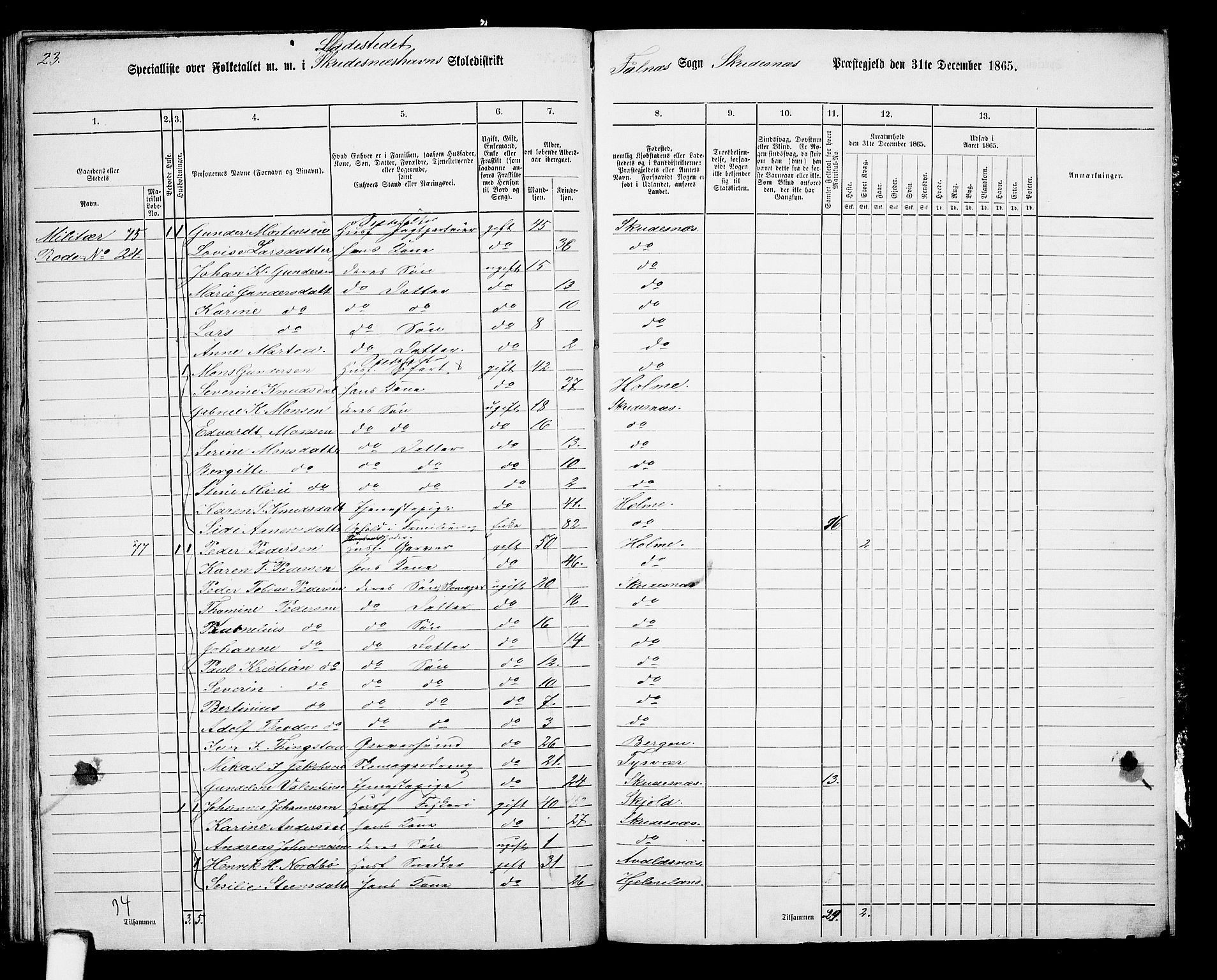 RA, 1865 census for Skudenes, 1865, p. 240