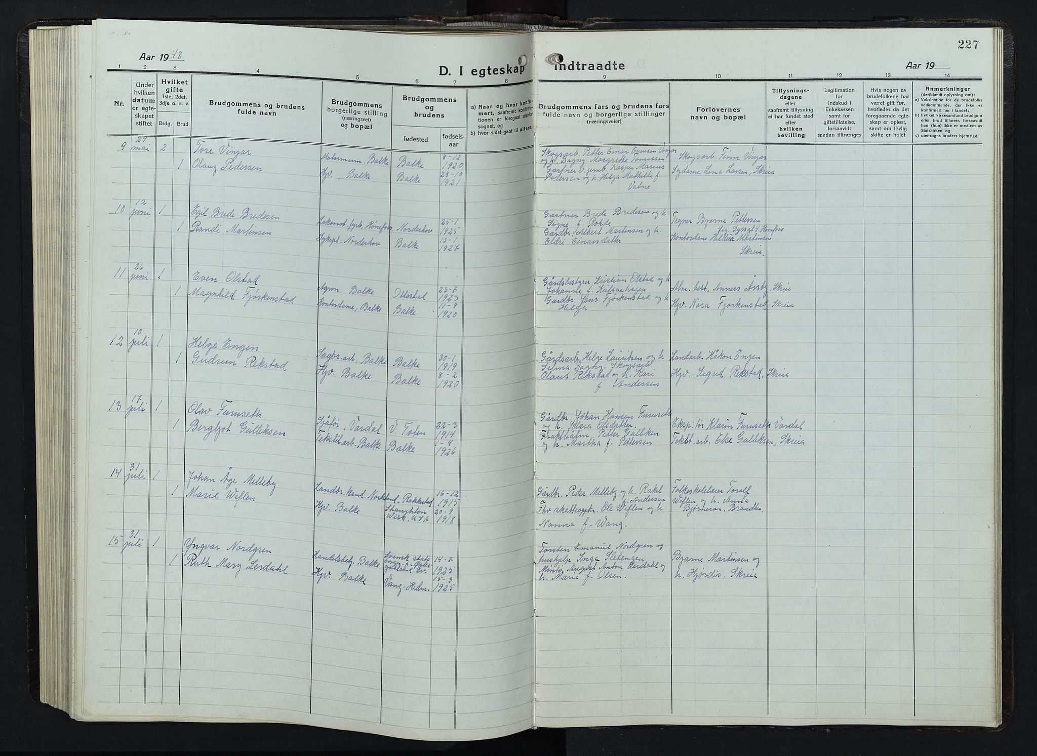 Balke prestekontor, SAH/PREST-106/H/Ha/Hab/L0001: Parish register (copy) no. 1, 1920-1955, p. 227