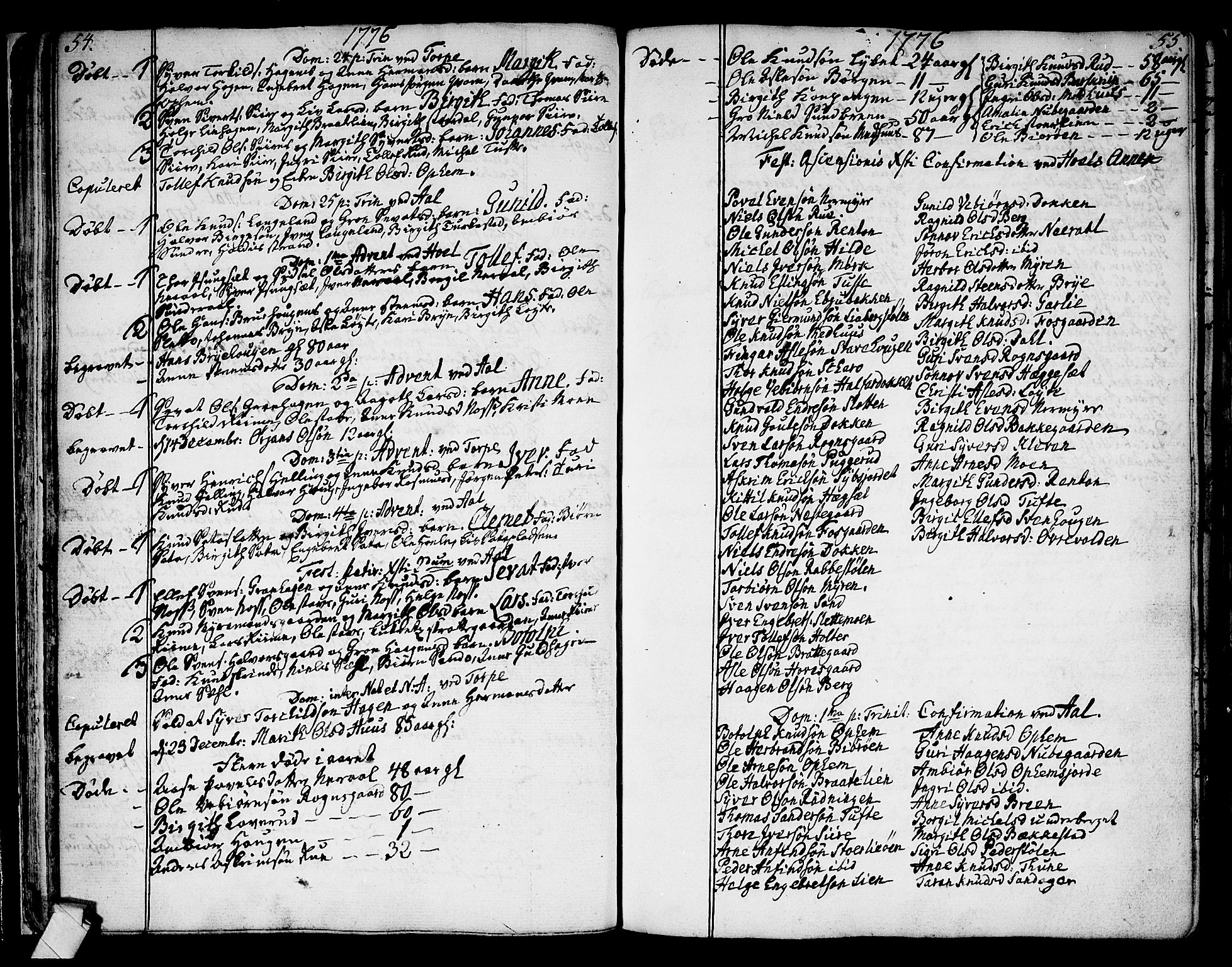 Ål kirkebøker, SAKO/A-249/F/Fa/L0002: Parish register (official) no. I 2, 1771-1806, p. 54-55