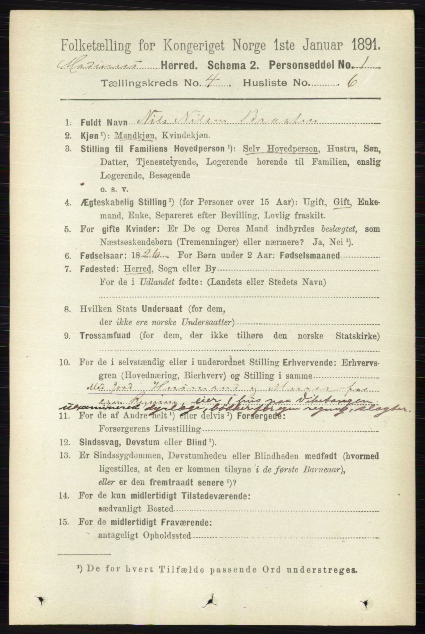 RA, 1891 census for 0623 Modum, 1891, p. 1019