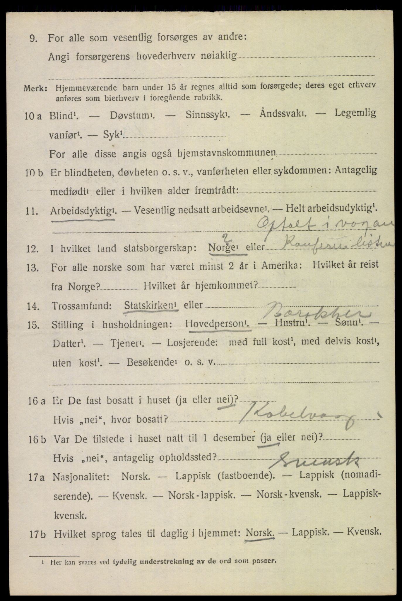 SAT, 1920 census for Vågan, 1920, p. 6136