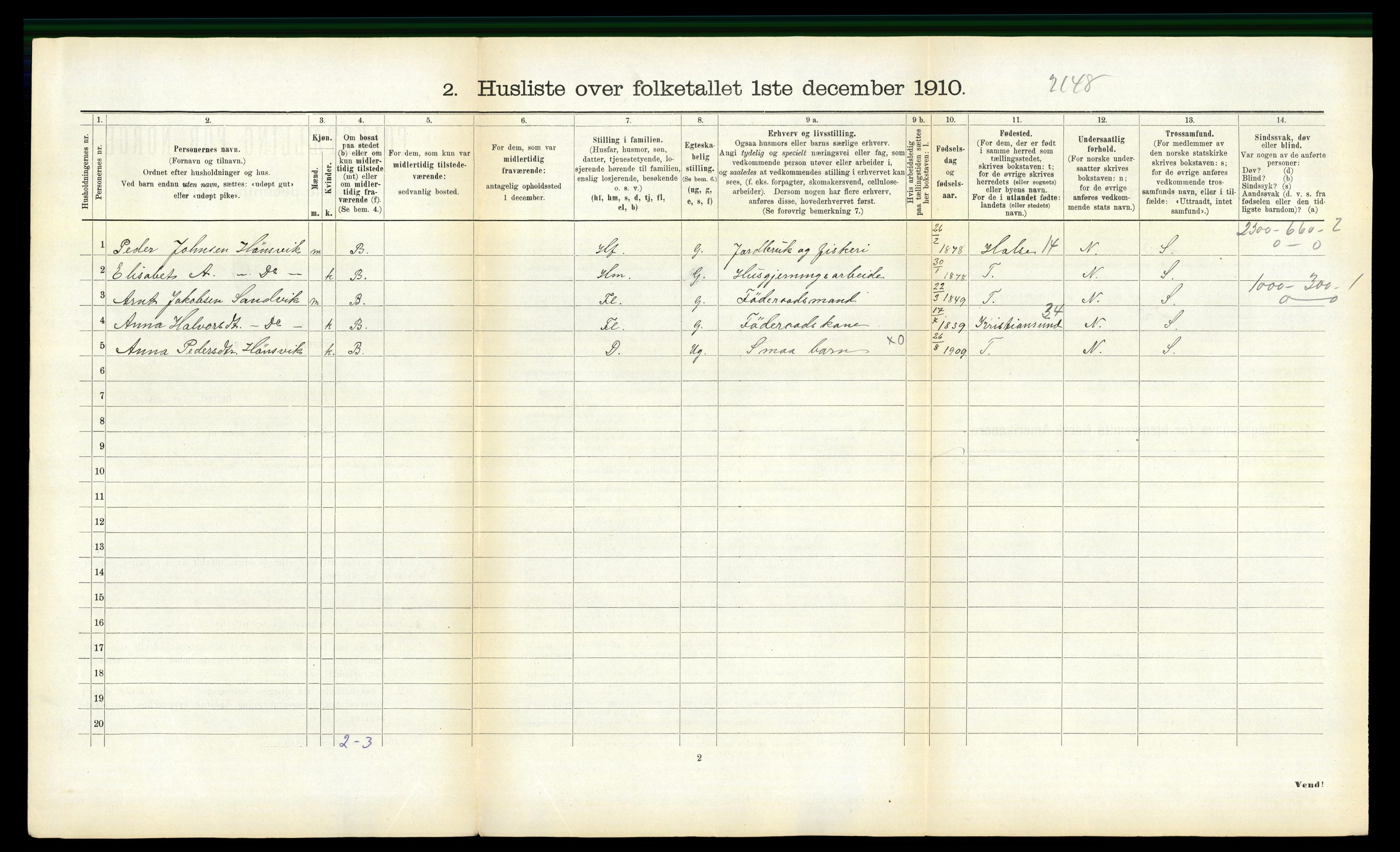 RA, 1910 census for Tustna, 1910, p. 309