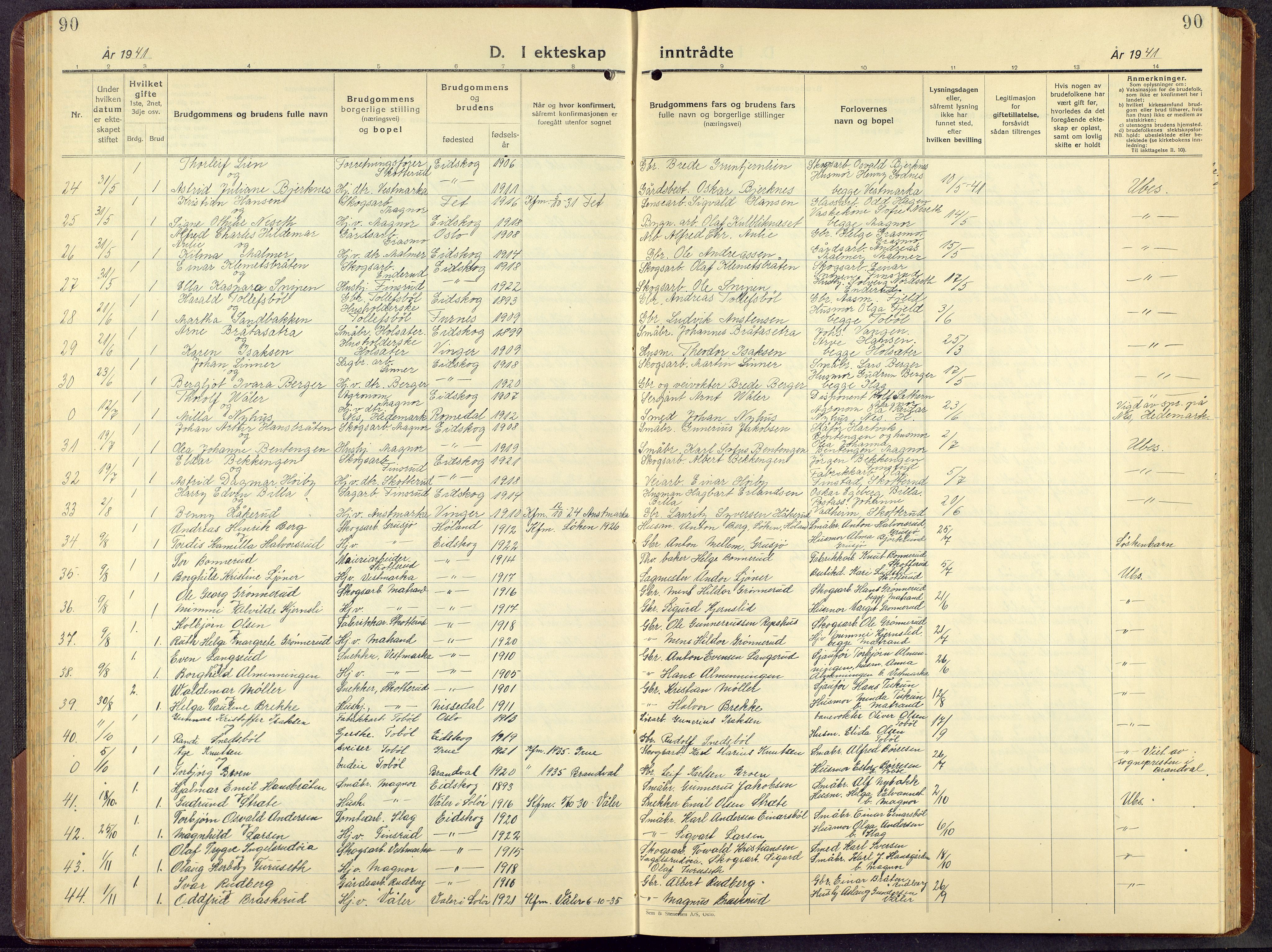 Eidskog prestekontor, AV/SAH-PREST-026/H/Ha/Hab/L0008: Parish register (copy) no. 8, 1938-1959, p. 90