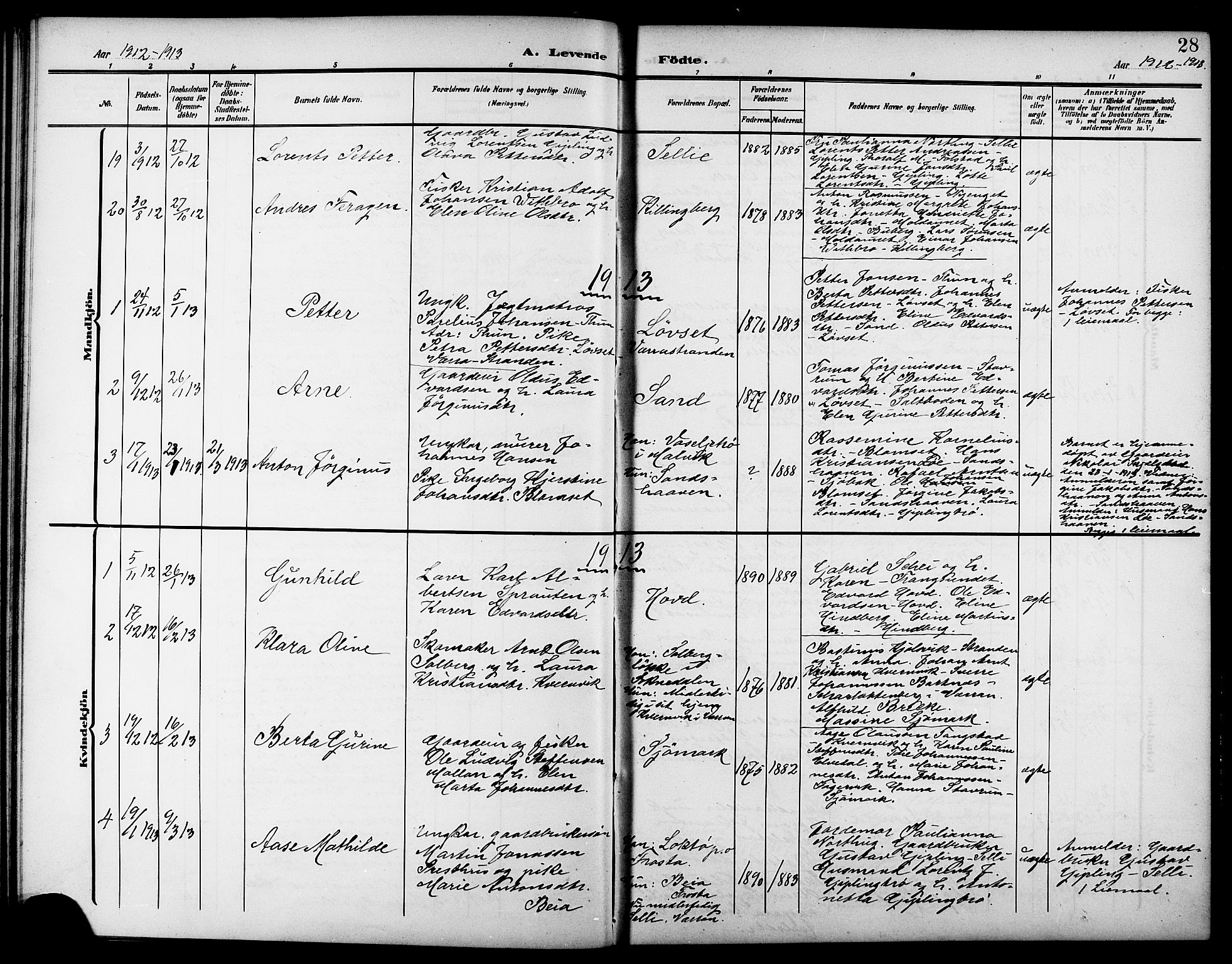 Ministerialprotokoller, klokkerbøker og fødselsregistre - Nord-Trøndelag, SAT/A-1458/744/L0424: Parish register (copy) no. 744C03, 1906-1923, p. 28