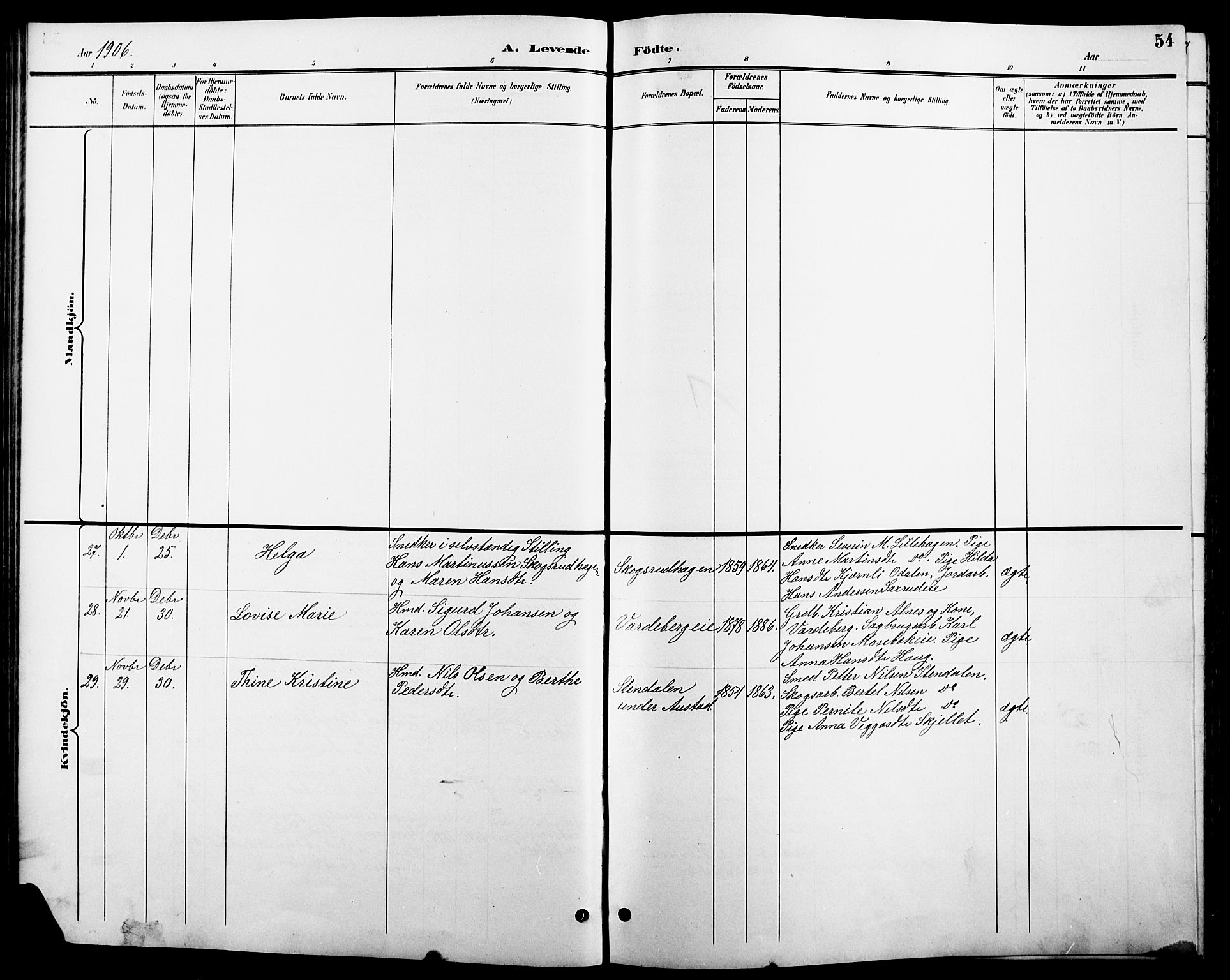 Stange prestekontor, SAH/PREST-002/L/L0011: Parish register (copy) no. 11, 1895-1917, p. 54