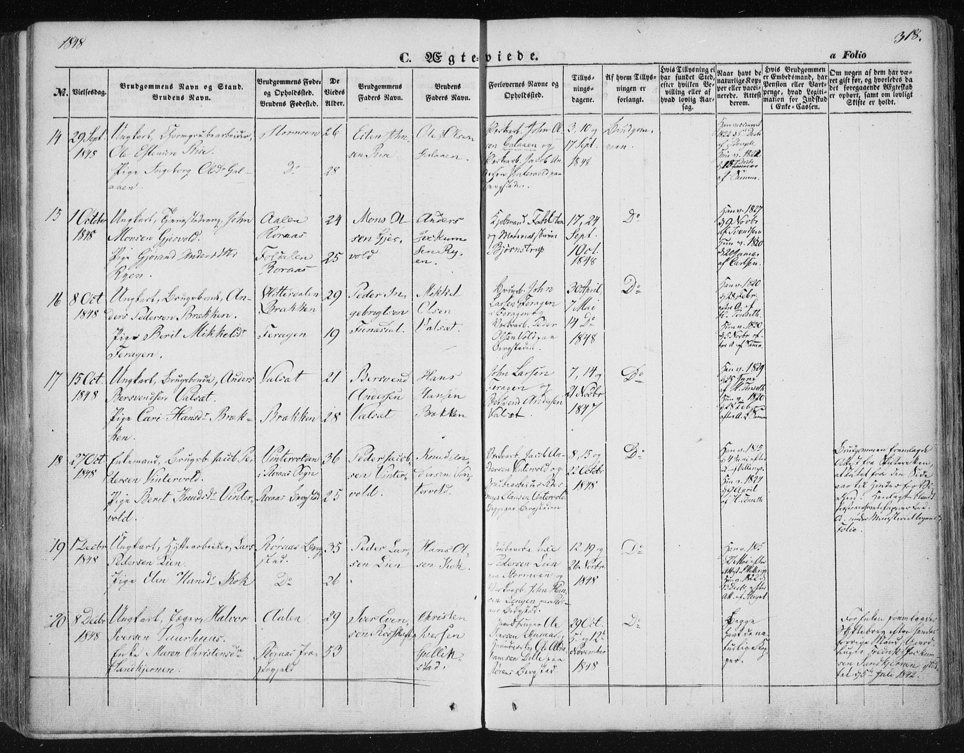 Ministerialprotokoller, klokkerbøker og fødselsregistre - Sør-Trøndelag, SAT/A-1456/681/L0931: Parish register (official) no. 681A09, 1845-1859, p. 318