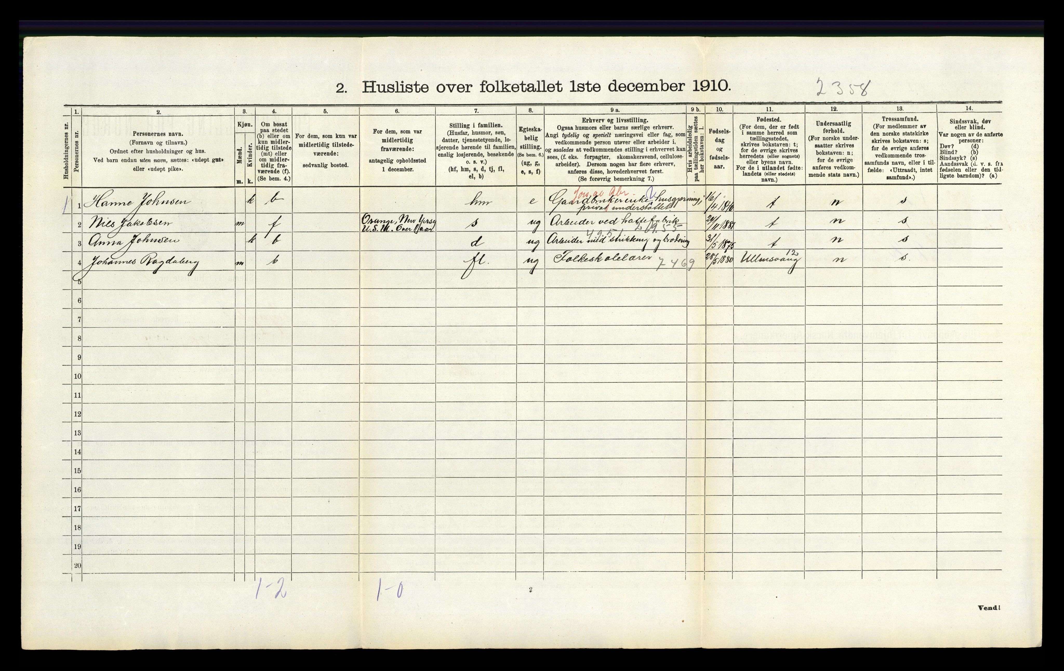 RA, 1910 census for Lyngdal, 1910, p. 493