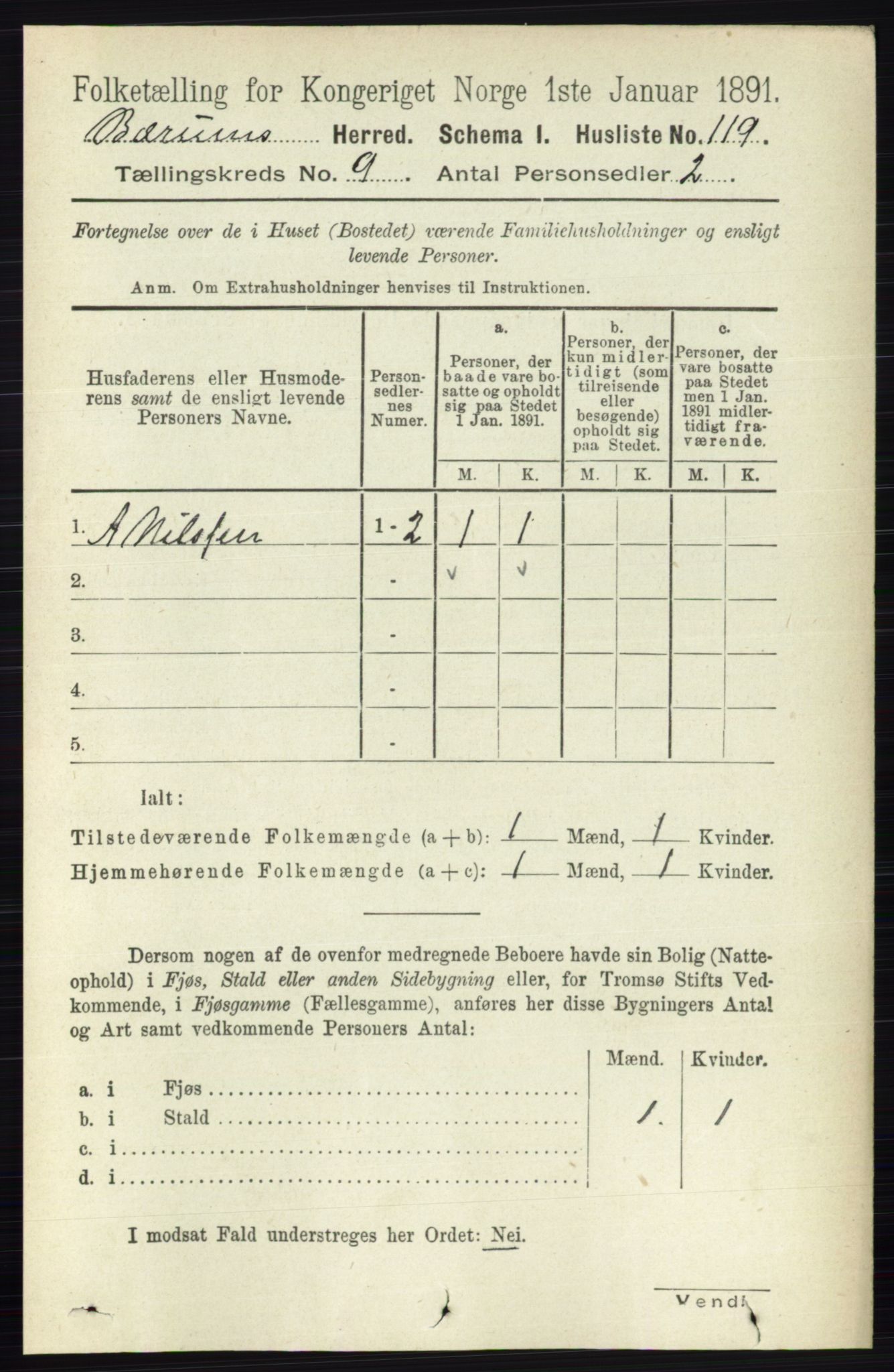 RA, 1891 census for 0219 Bærum, 1891, p. 5102