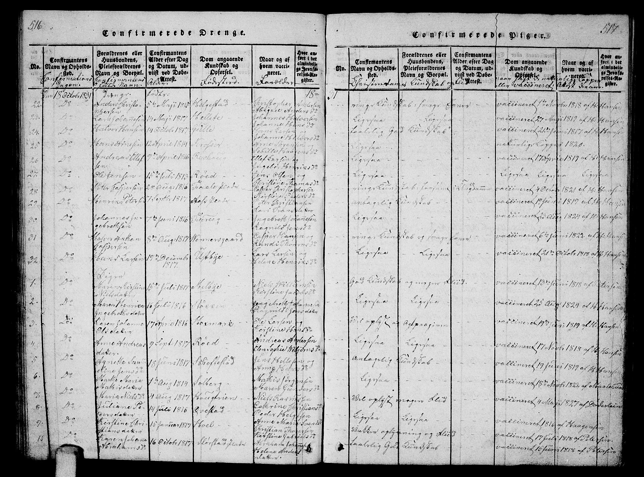 Ås prestekontor Kirkebøker, SAO/A-10894/G/Ga/L0002: Parish register (copy) no. I 2, 1820-1836, p. 516-517