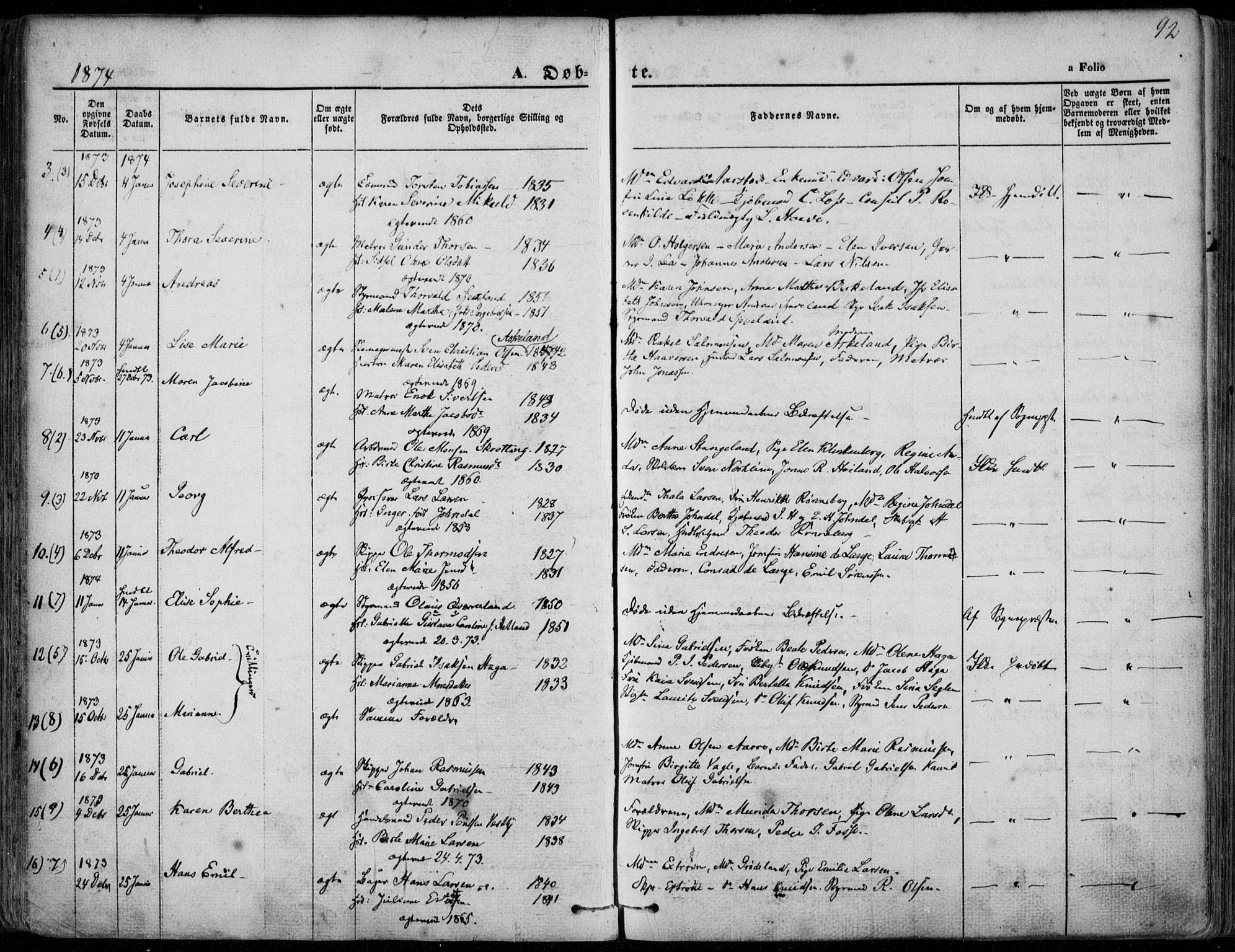 Domkirken sokneprestkontor, SAST/A-101812/001/30/30BA/L0022: Parish register (official) no. A 21, 1868-1877, p. 92