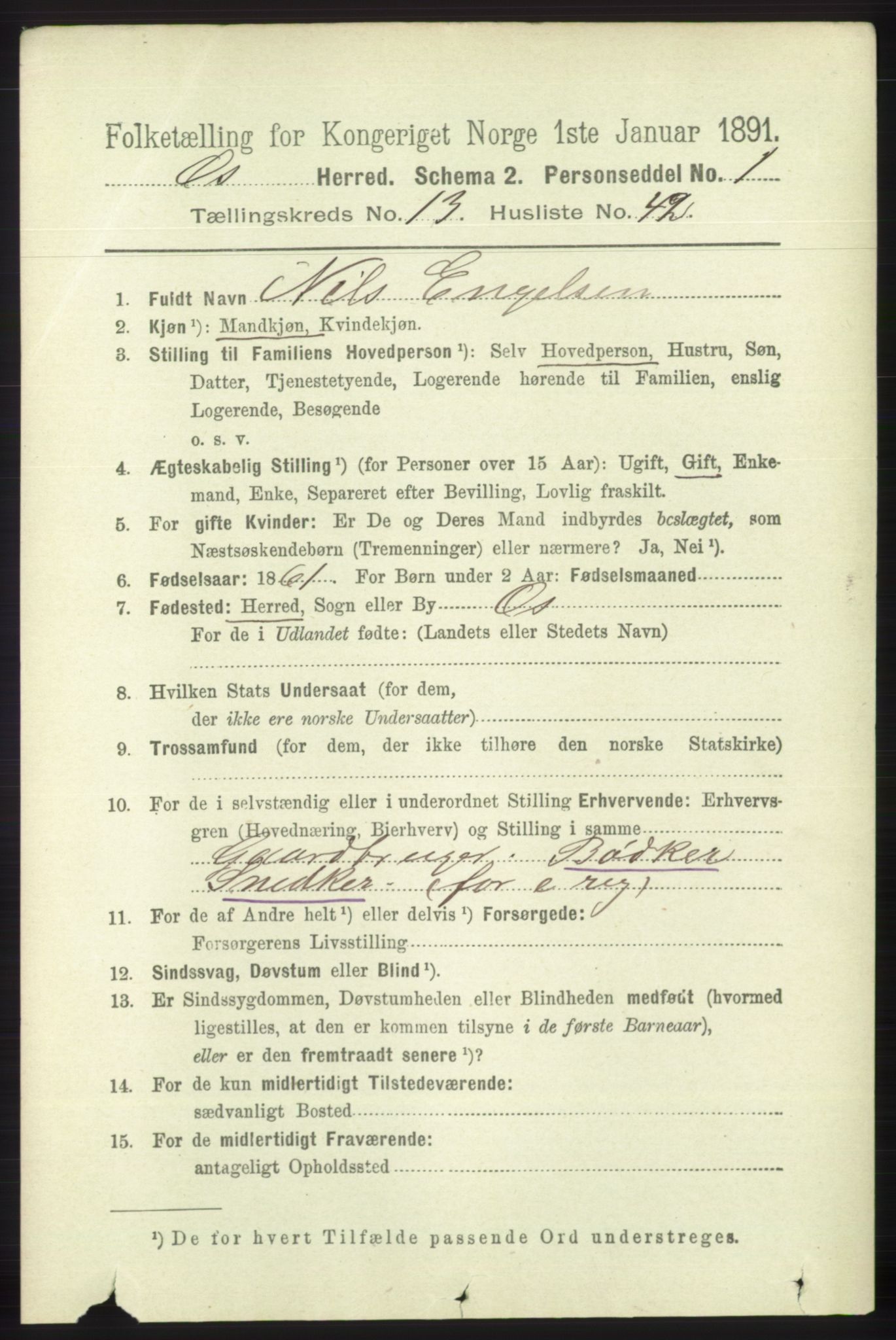 RA, 1891 census for 1243 Os, 1891, p. 3050