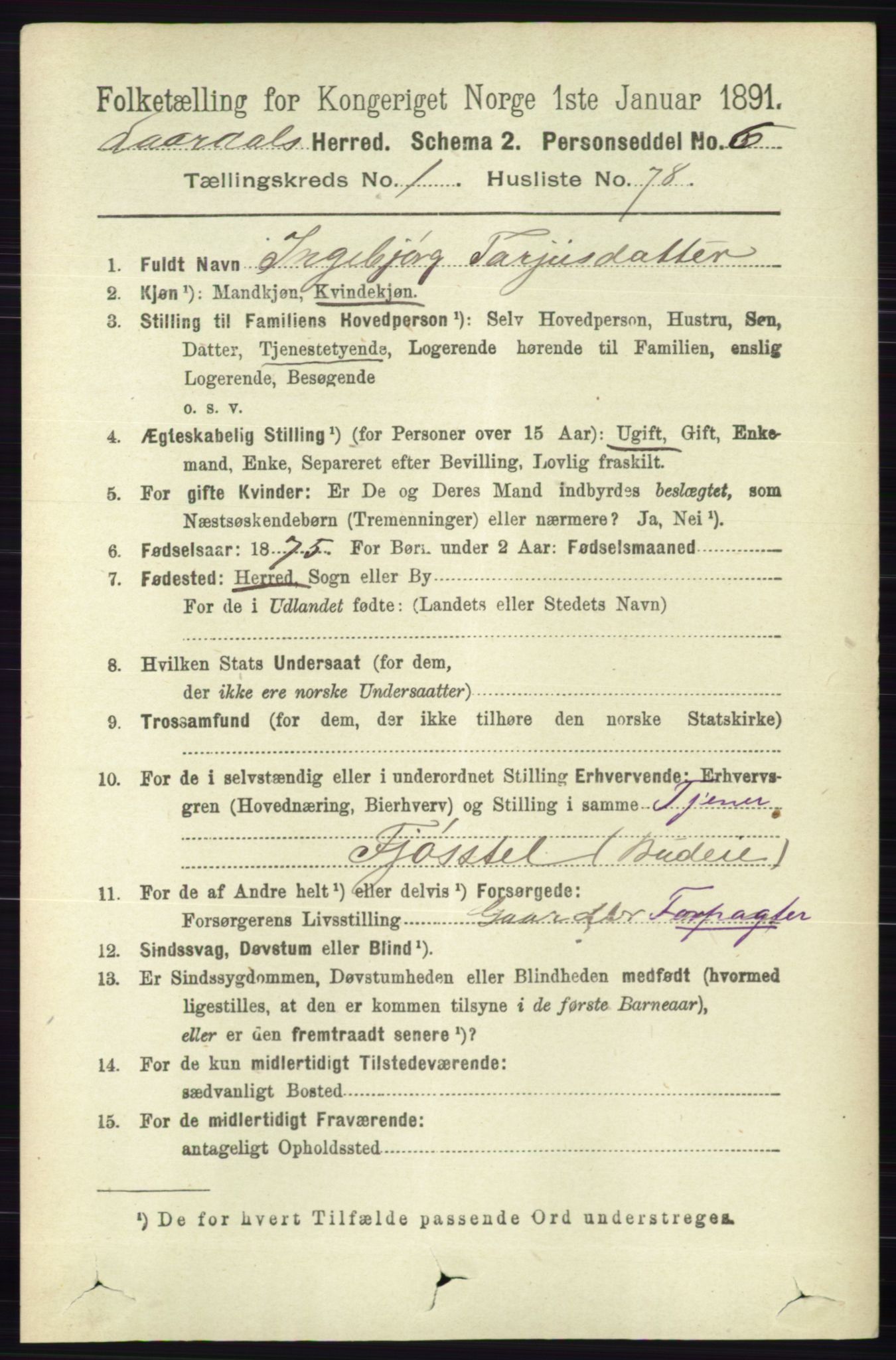 RA, 1891 census for 0833 Lårdal, 1891, p. 566